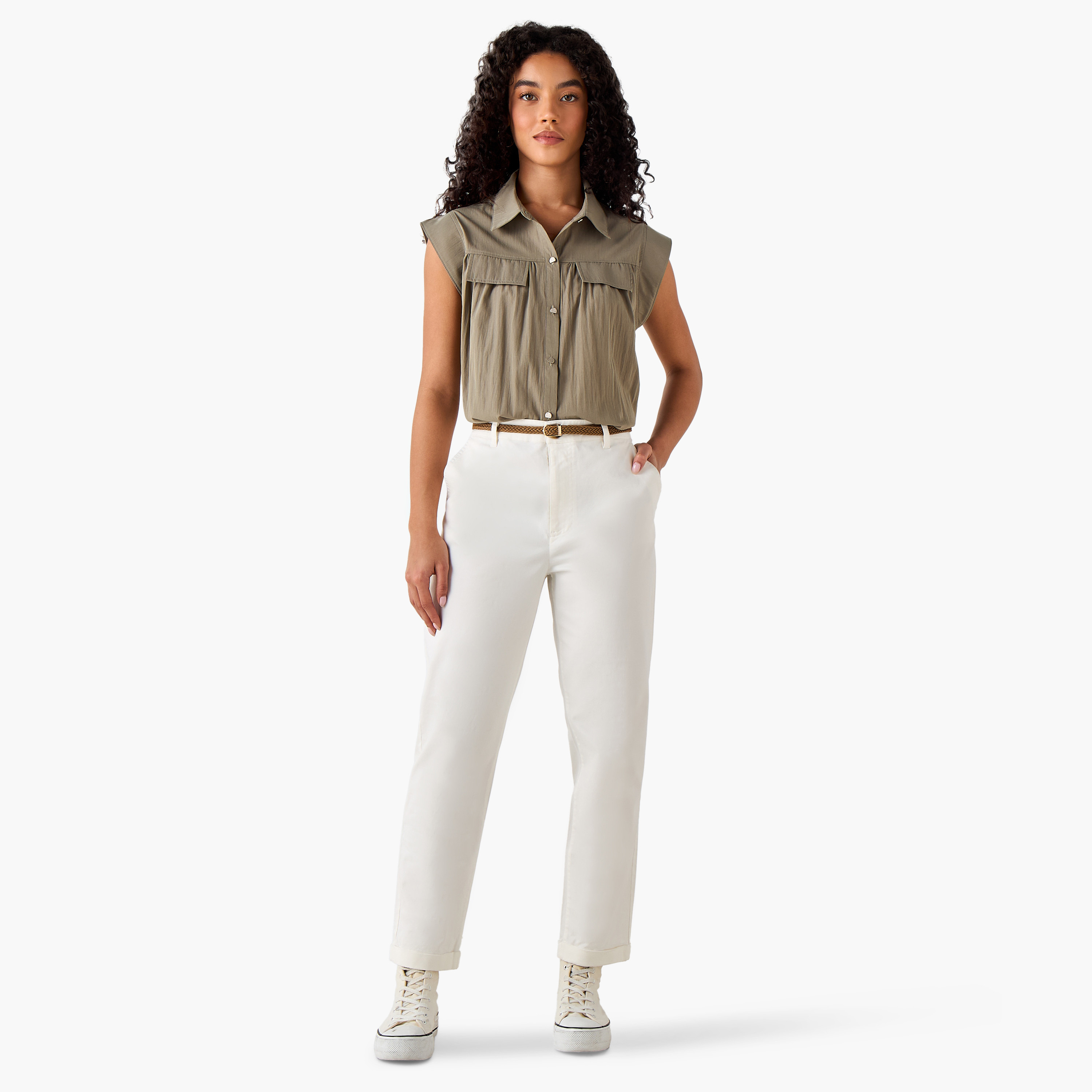 Lee Cooper Regular Fit Trousers with Braided Belt-women-clothing-bottoms-trousers-image-3