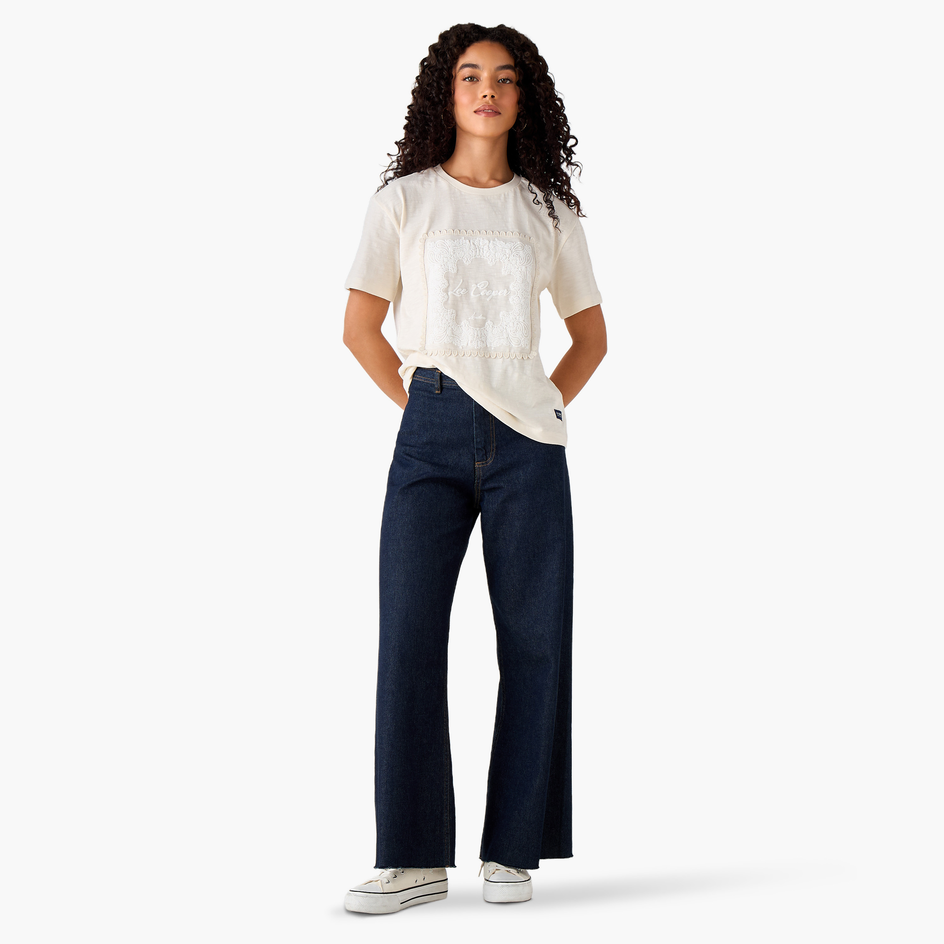 Lee Cooper Regular Fit Cotton T-shirt with Embroidered Patch-women-clothing-tshirts-image-3