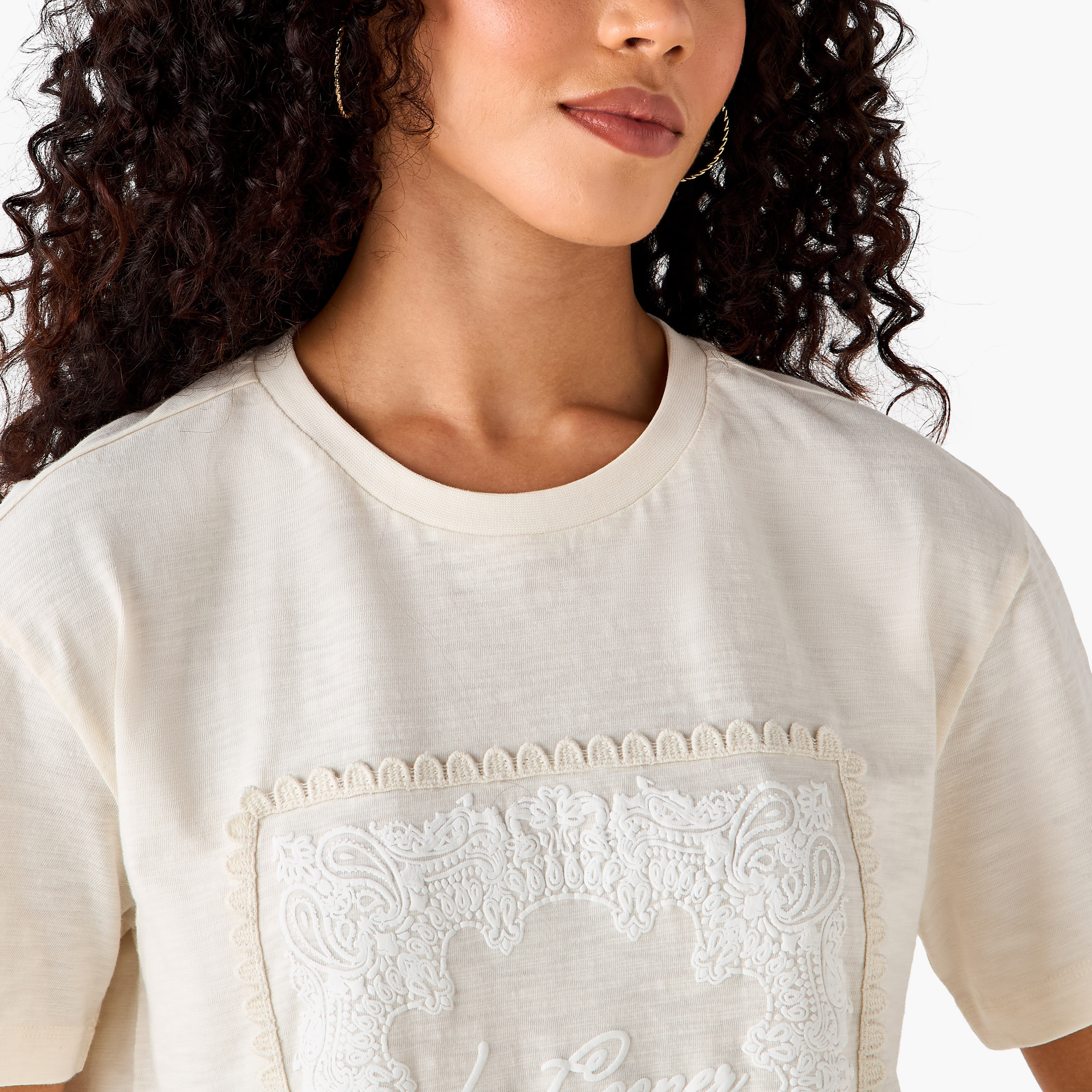 Lee Cooper Regular Fit Cotton T-shirt with Embroidered Patch-women-clothing-tshirts-image-5