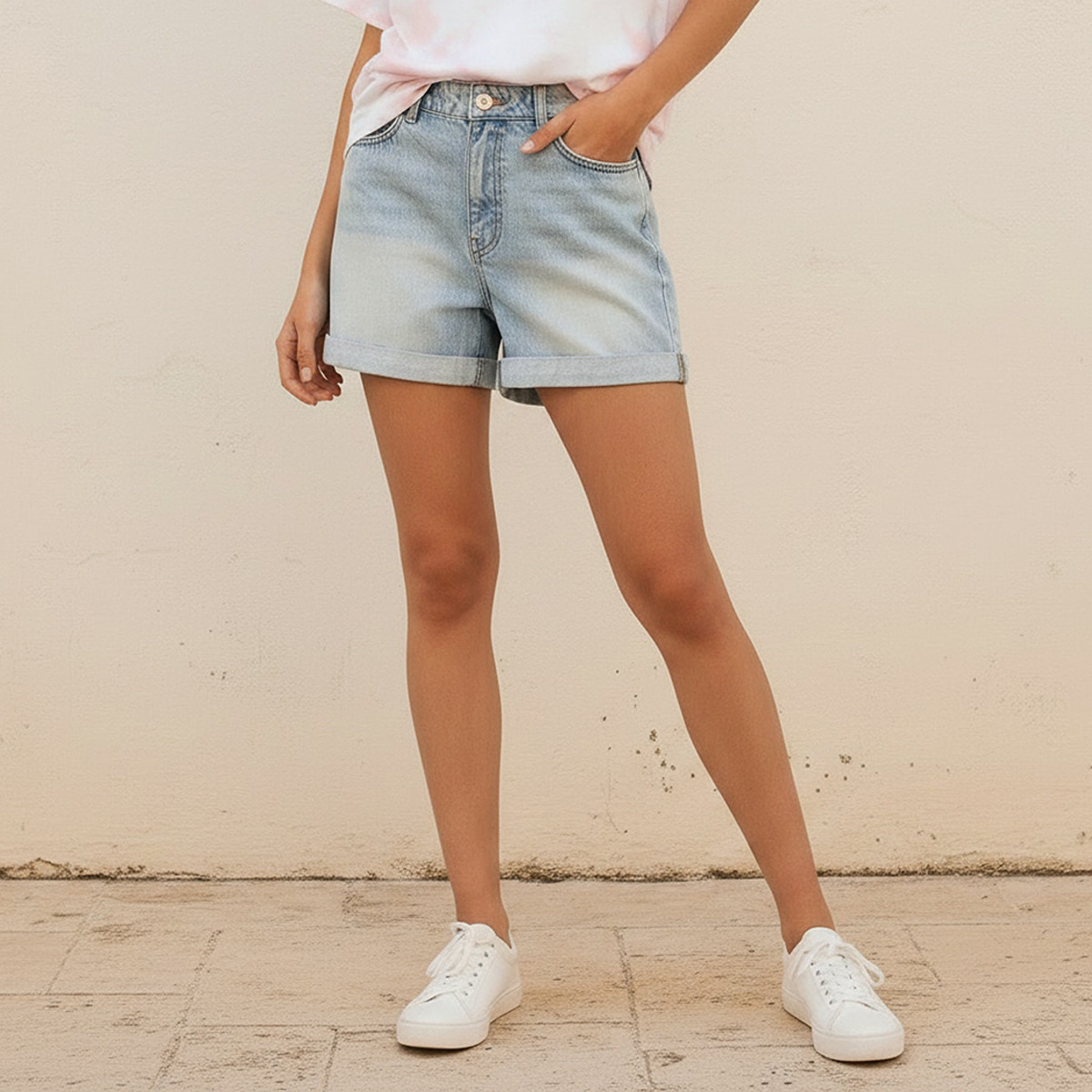 High-Rise Denim Shorts Rolled-Up Hem-women-clothing-bottoms-shorts-image-1