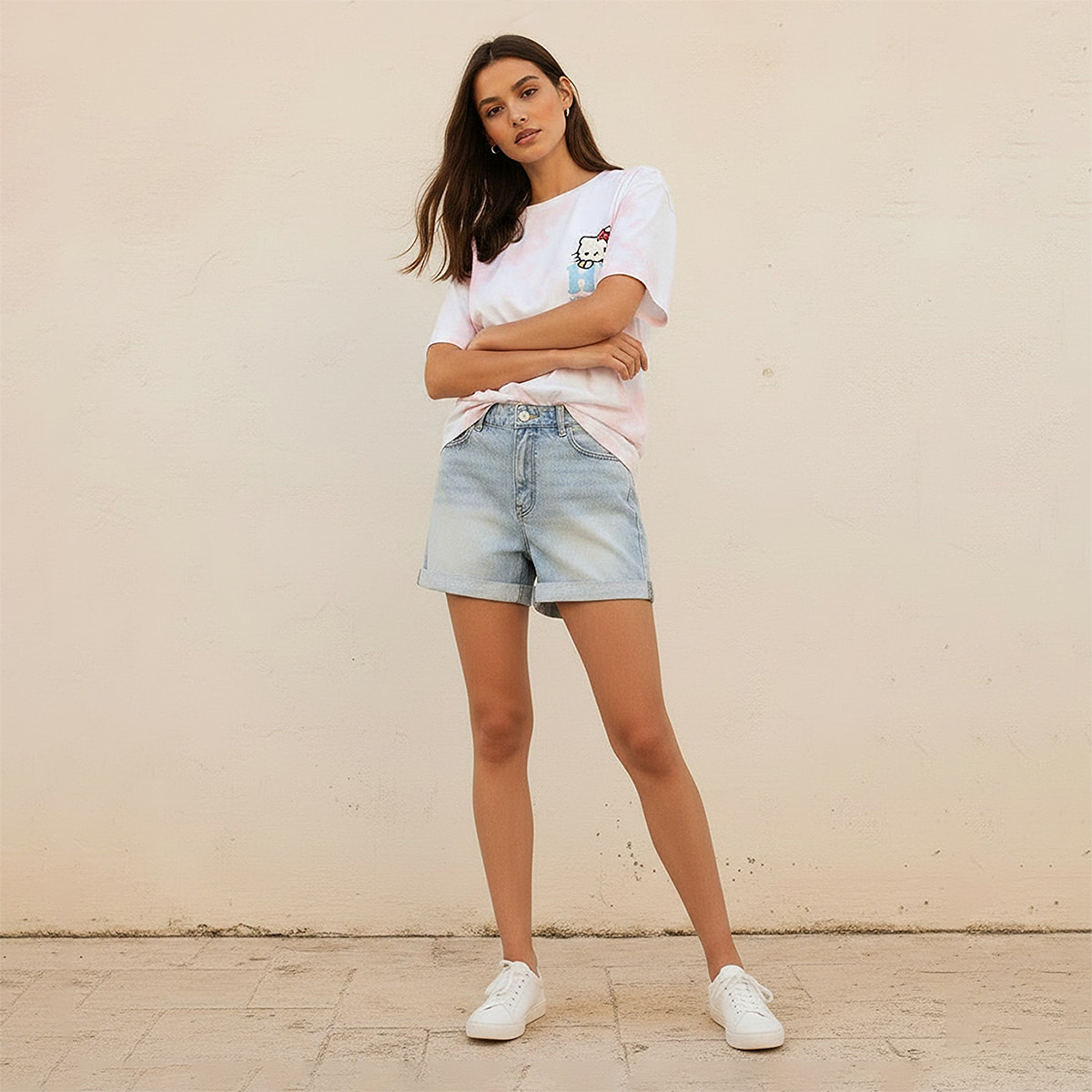 High-Rise Denim Shorts Rolled-Up Hem-women-clothing-bottoms-shorts-image-3