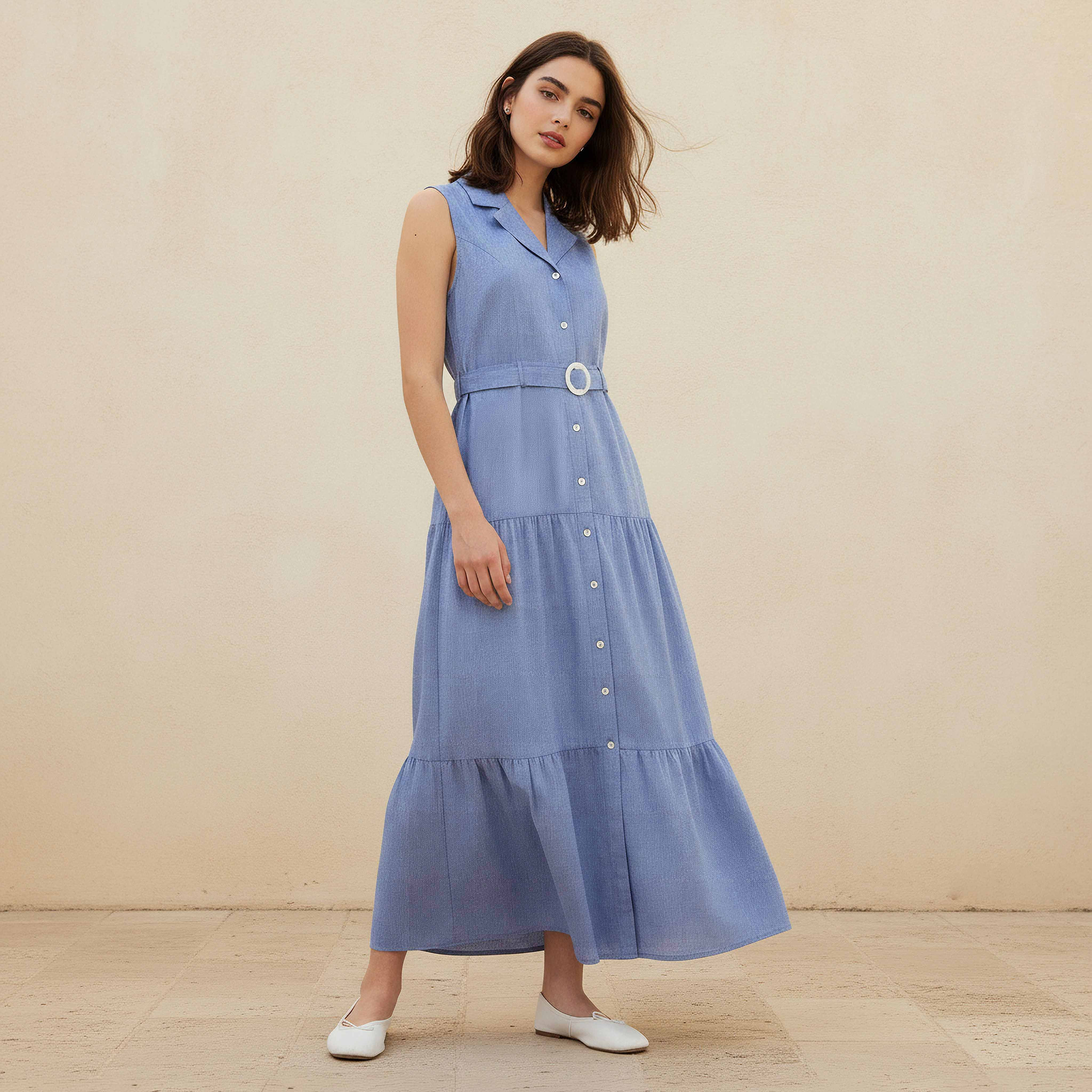 Lee Cooper A-line Maxi Chambray Dress with Belt-women-clothing-dresses-image-1