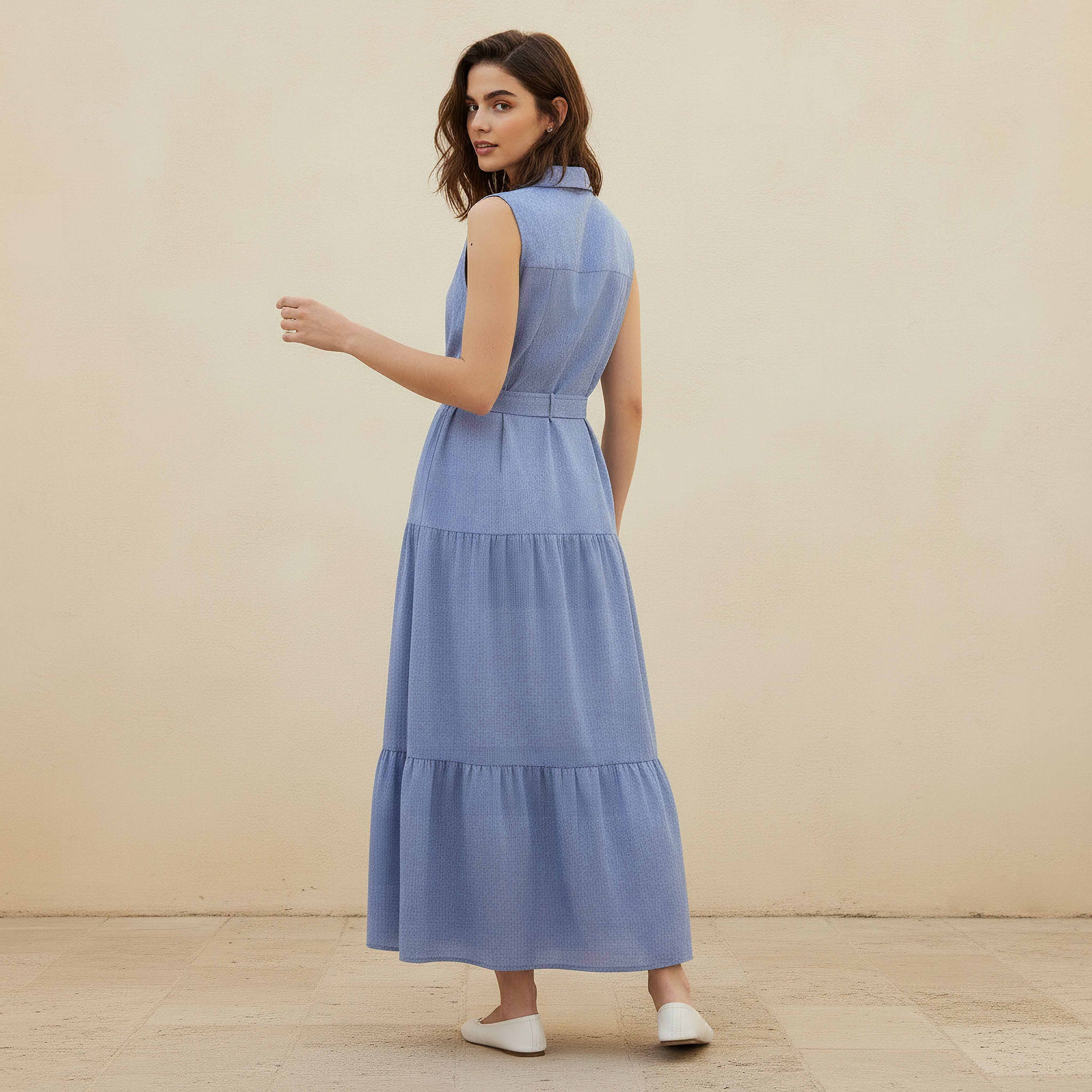 Lee Cooper A-line Maxi Chambray Dress with Belt-women-clothing-dresses-image-4