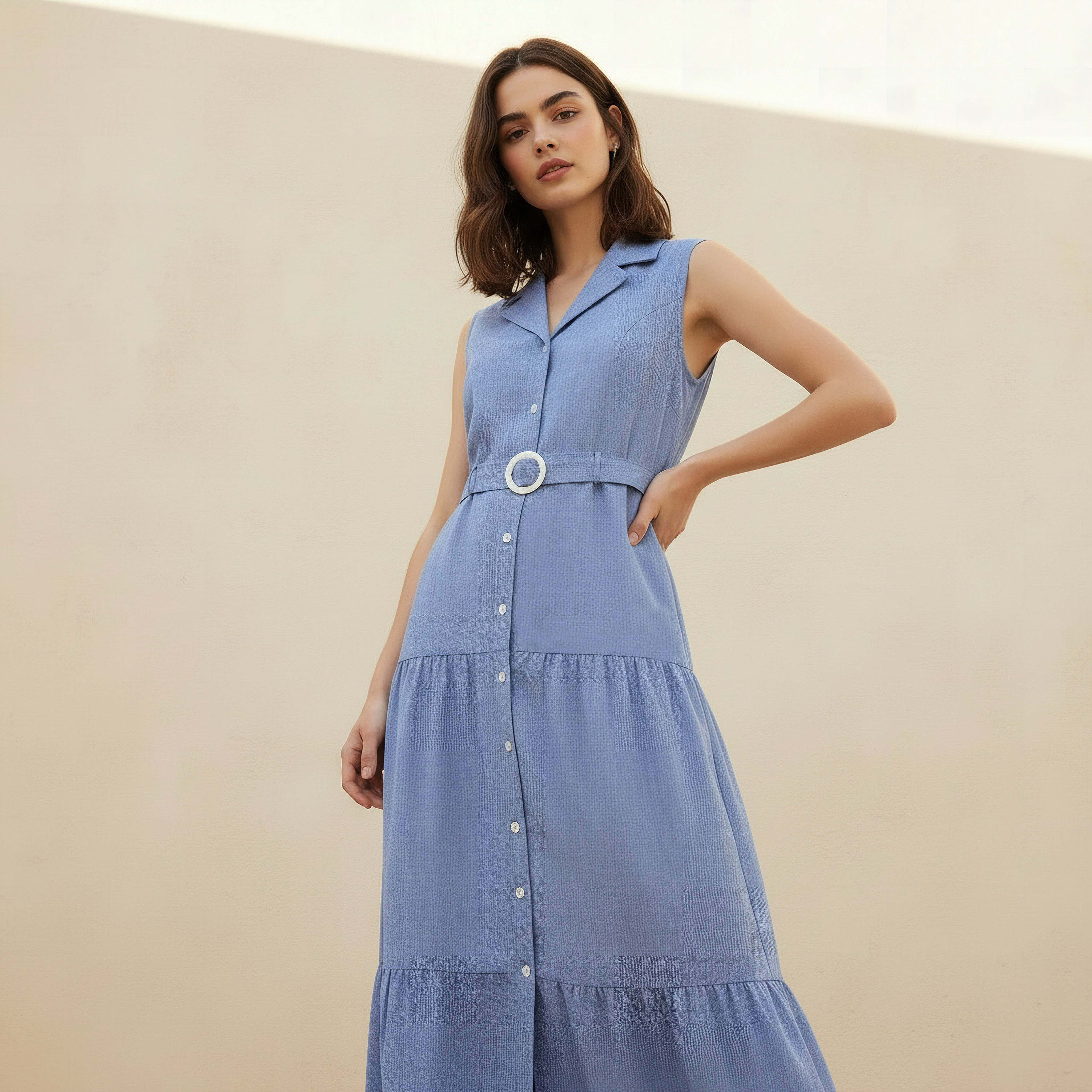 Lee Cooper A-line Maxi Chambray Dress with Belt-women-clothing-dresses-image-3