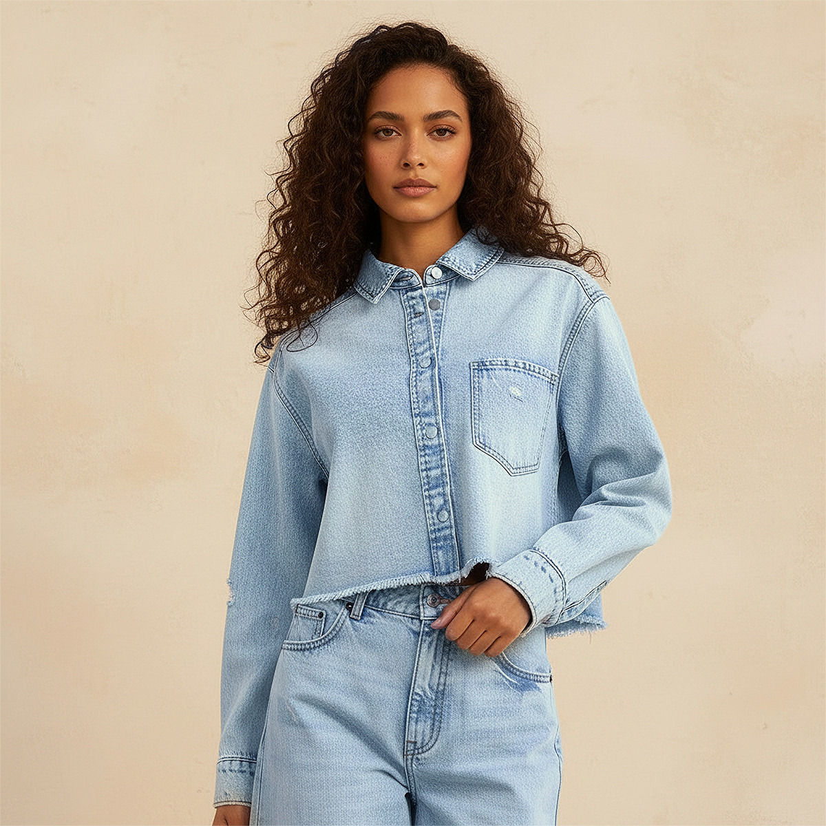 Cotton Cropped Jacket with Distressed Detail-women-winterwear-coatsandjackets-jackets-image-1