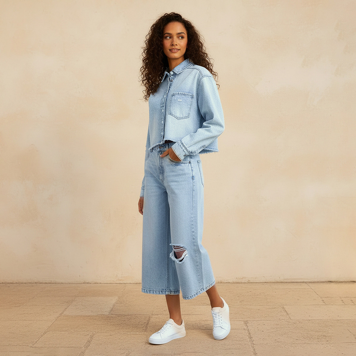 Cotton Cropped Jacket with Distressed Detail-women-winterwear-coatsandjackets-jackets-image-3