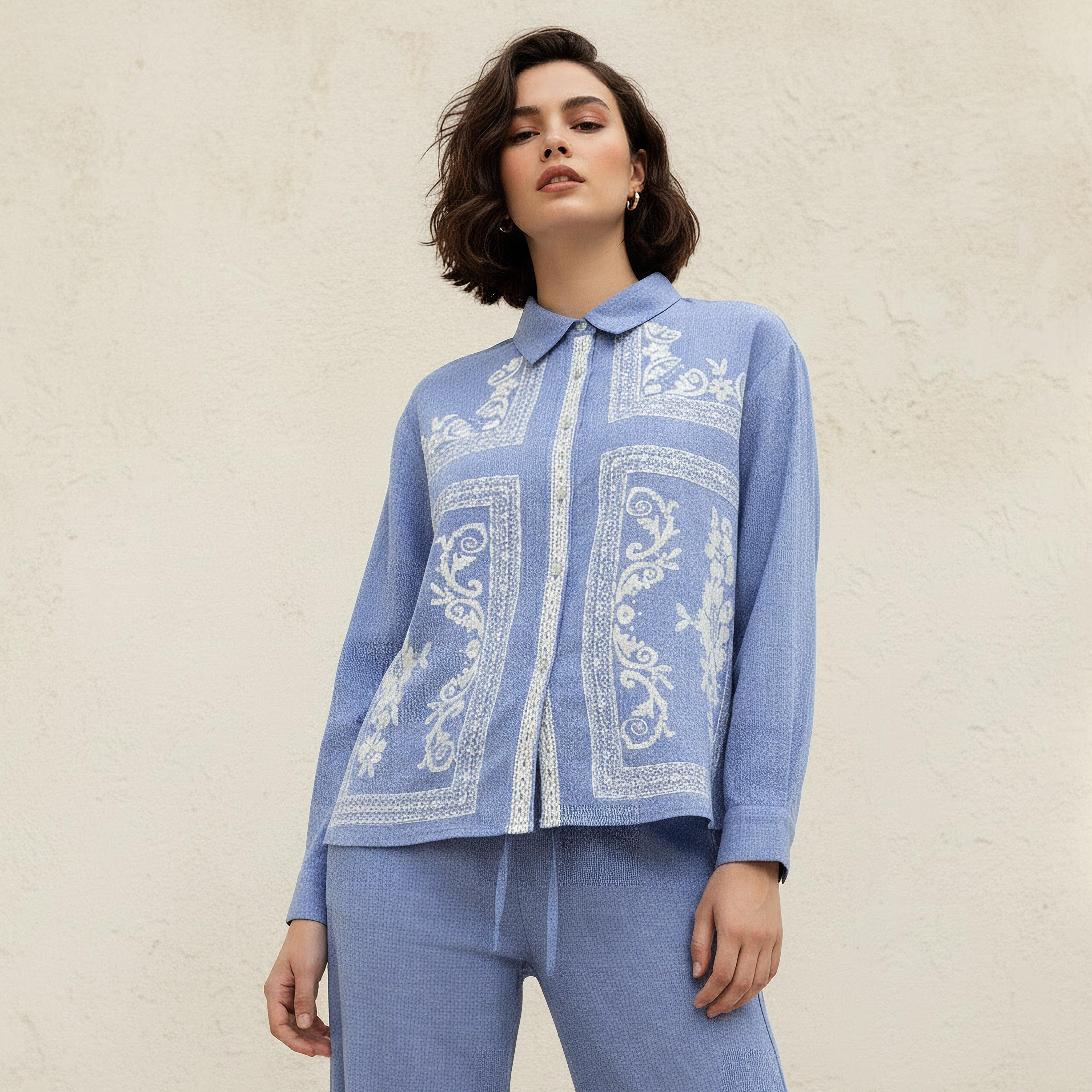 Lee Cooper Chambray Cotton Shirt with Embroidered Detail-women-clothing-shirtsandblouses-shirts-image-1