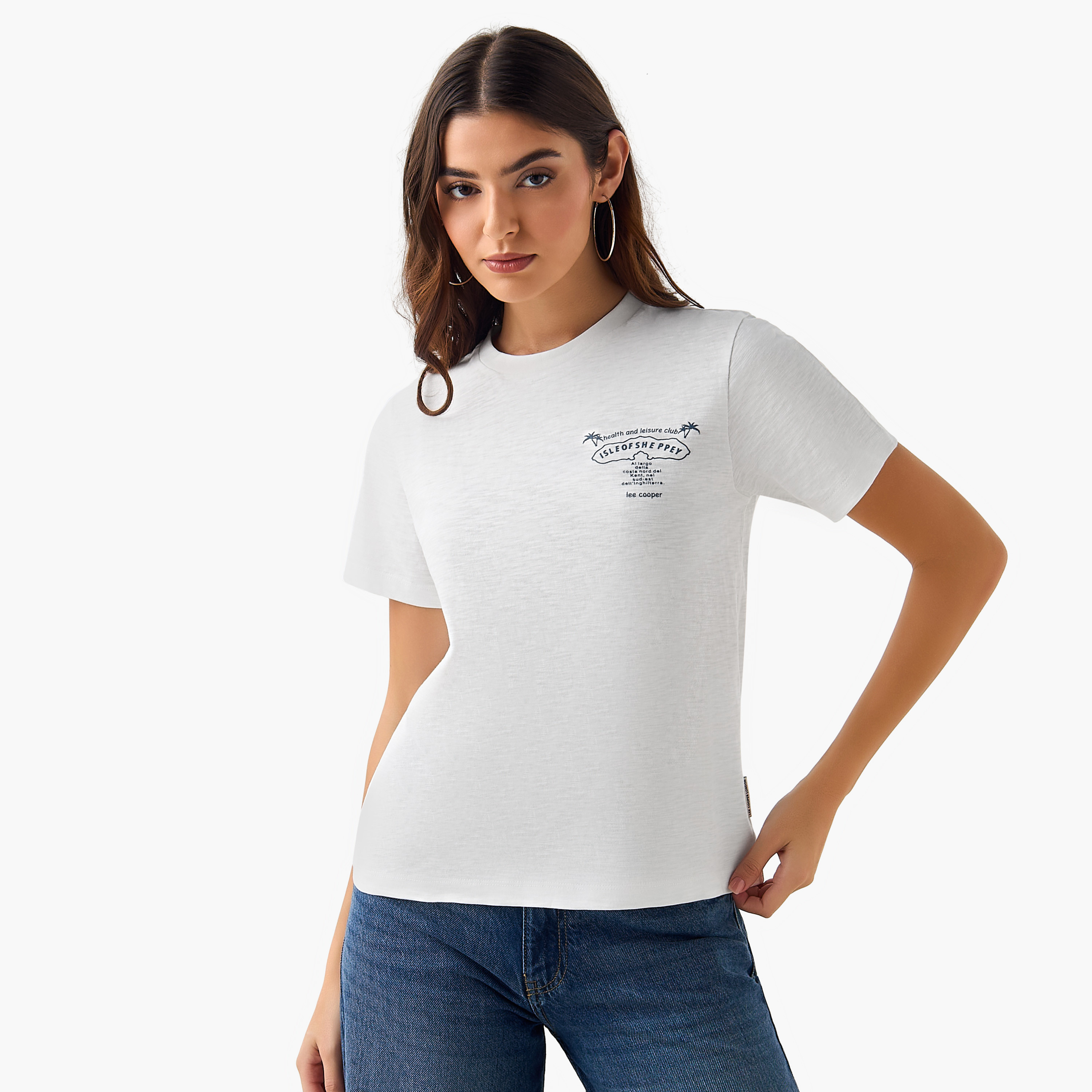 Lee Cooper Cotton T-shirt with Slogan Embroidery-women-clothing-tshirts-image-2