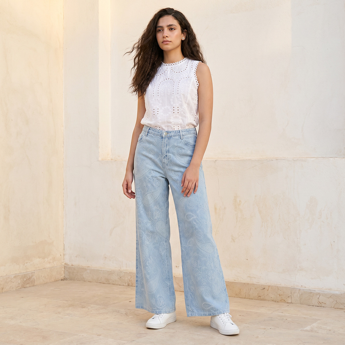 Lee Cooper Wide Leg High-Rise Jeans with Jacquard Detail-women-clothing-bottoms-jeans-image-3