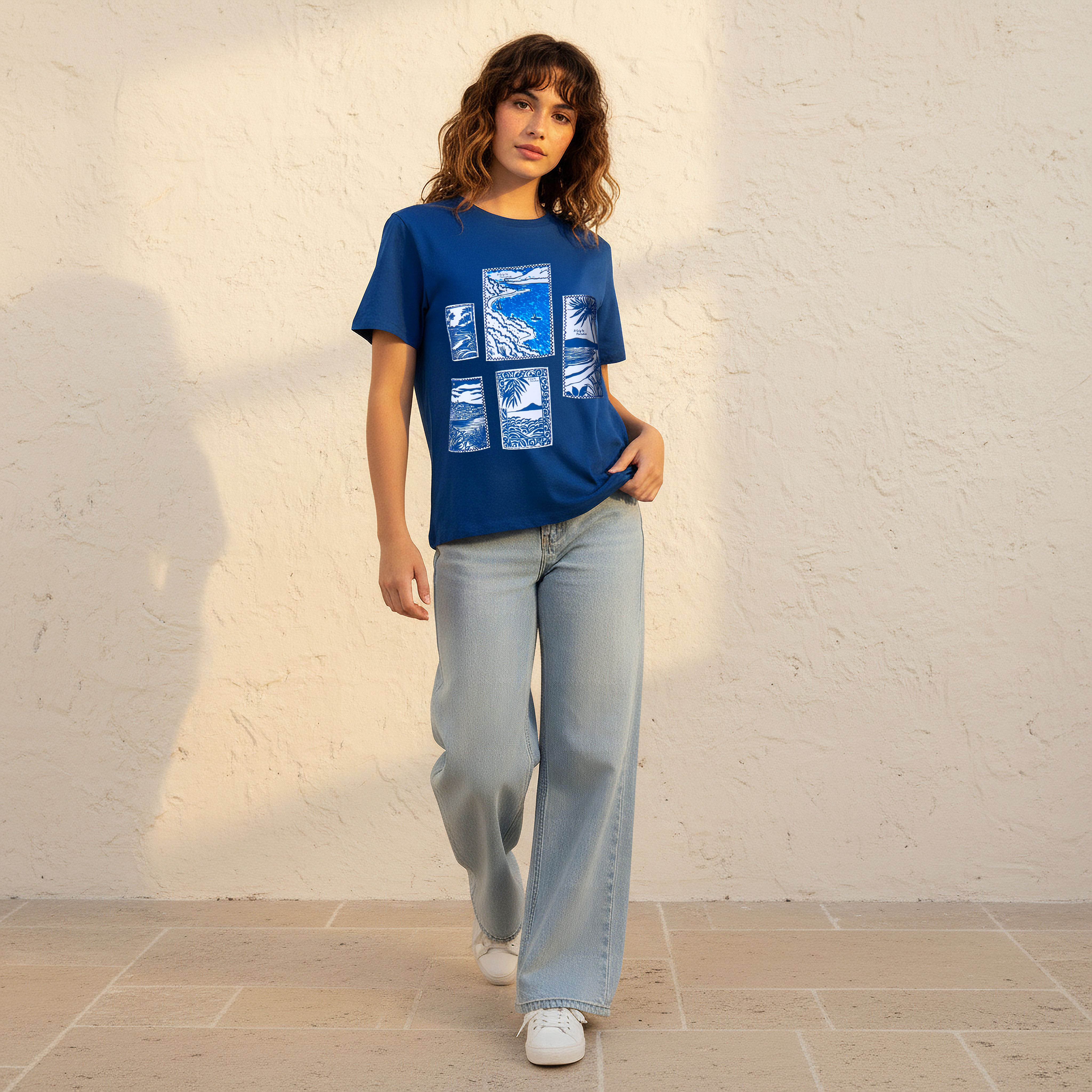 Lee Cooper Regular Fit Cotton T-shirt with Graphic Print-women-clothing-tshirts-image-3