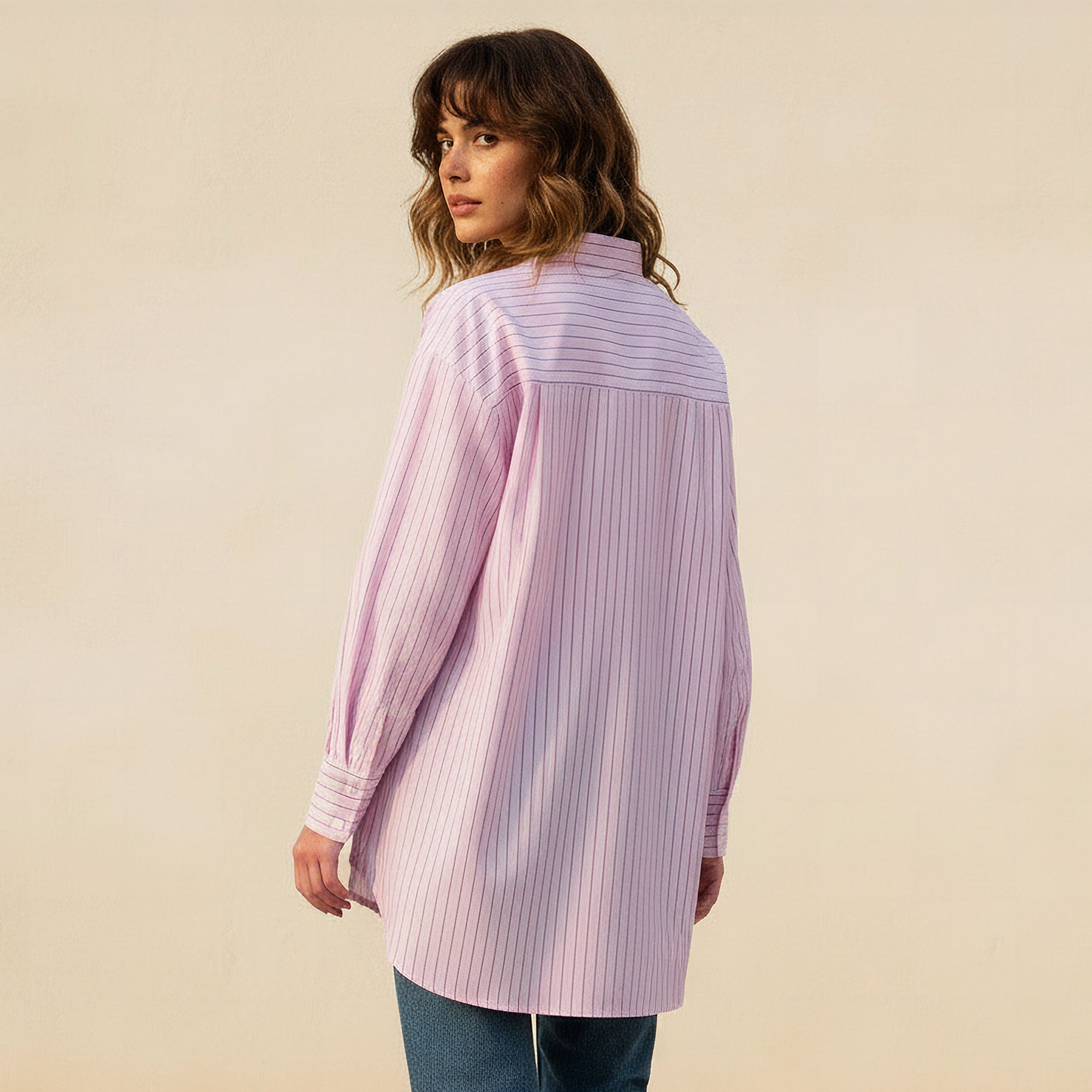 Lee Cooper Regular Fit Striped Longline Shirt with Long Sleeves-women-clothing-shirtsandblouses-shirts-image-4