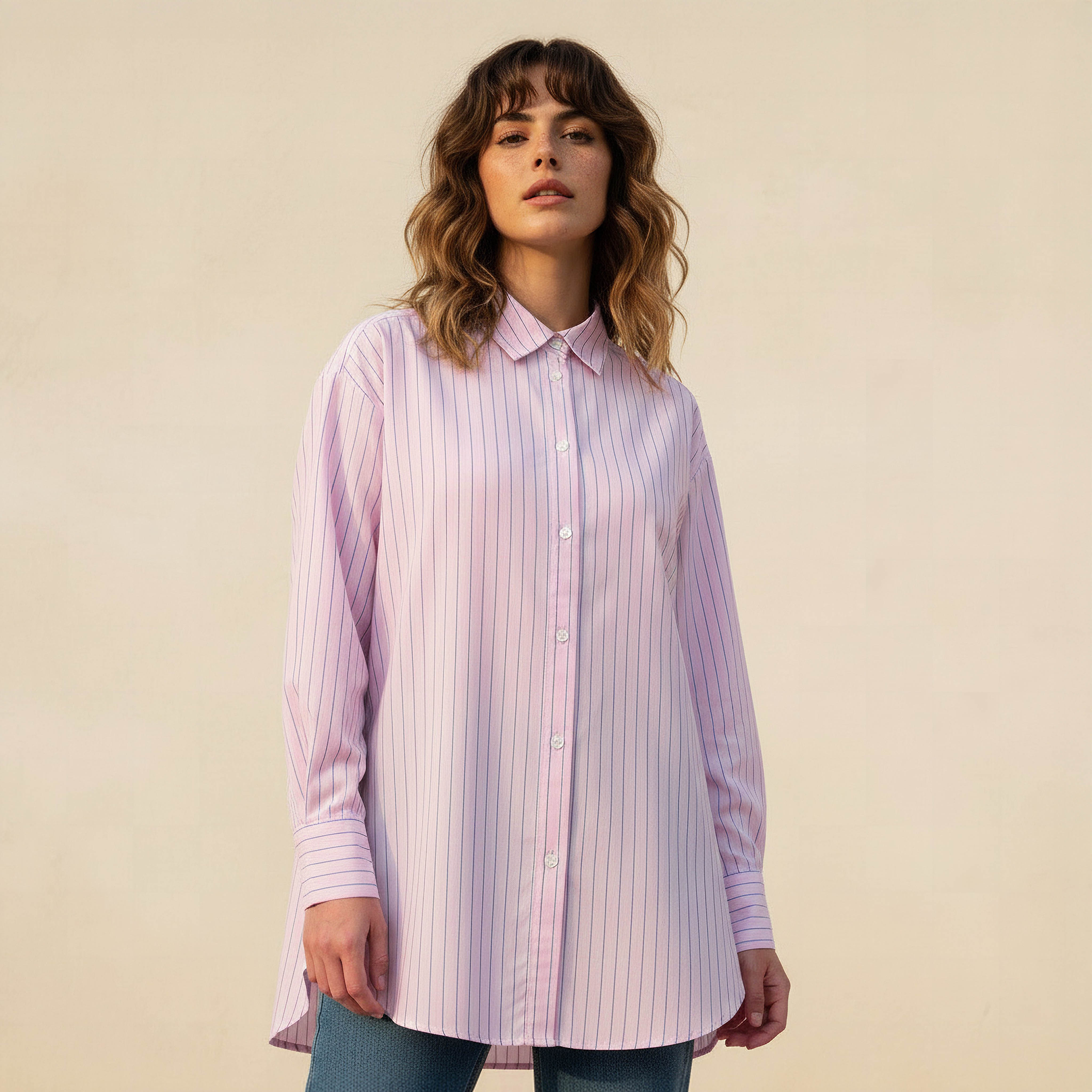 Lee Cooper Regular Fit Striped Longline Shirt with Long Sleeves-women-clothing-shirtsandblouses-shirts-image-5