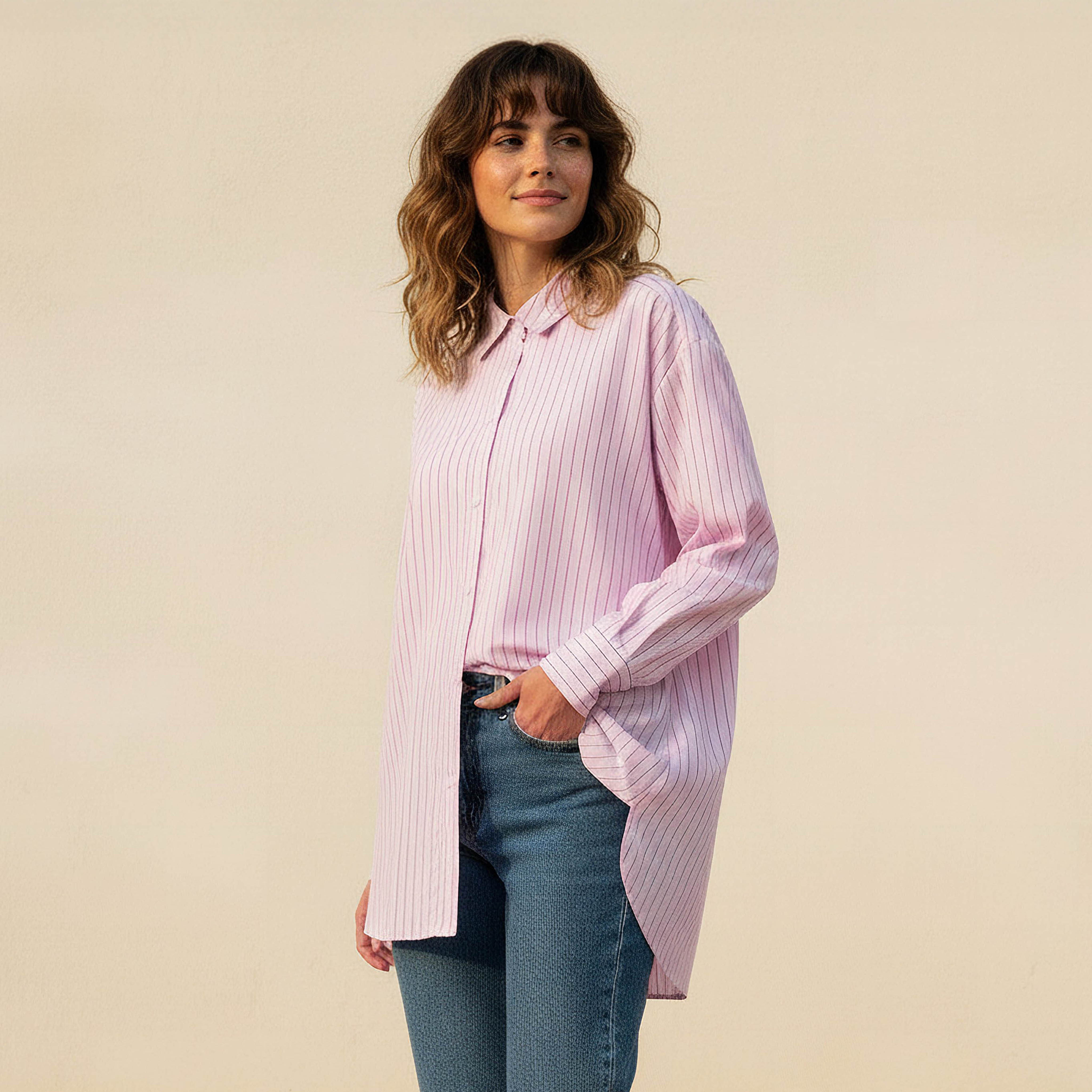 Lee Cooper Regular Fit Striped Longline Shirt with Long Sleeves-women-clothing-shirtsandblouses-shirts-image-6