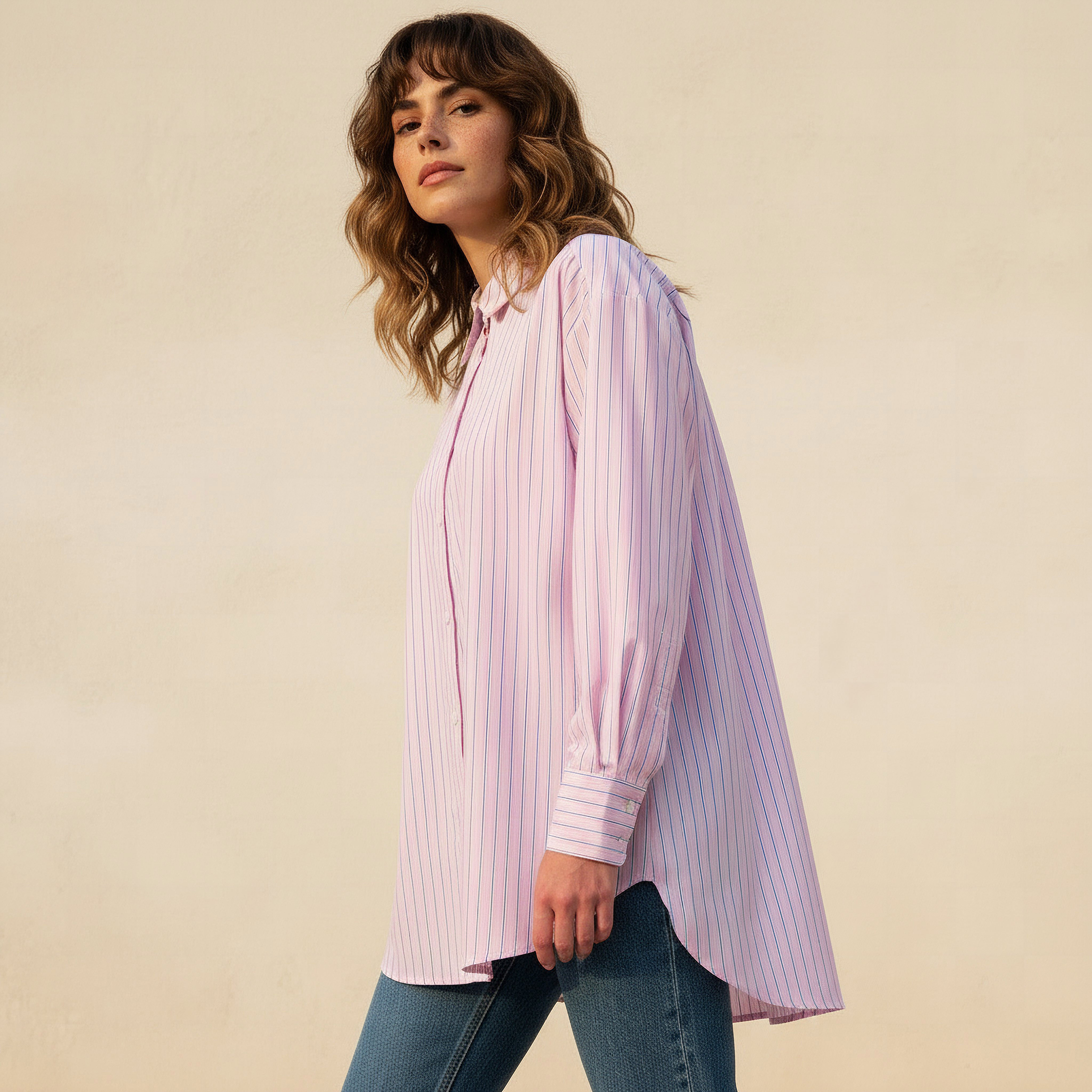 Lee Cooper Regular Fit Striped Longline Shirt with Long Sleeves-women-clothing-shirtsandblouses-shirts-image-7