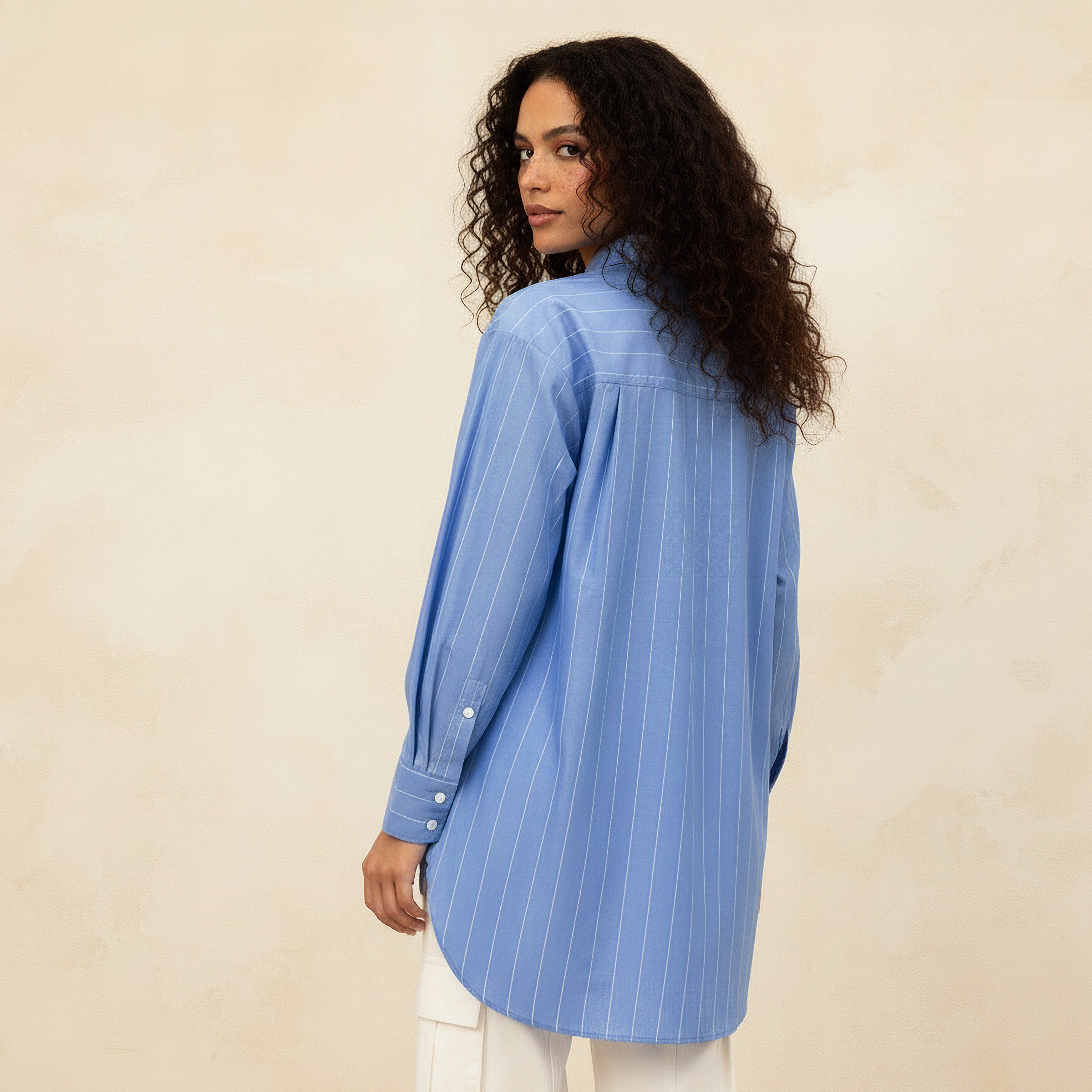 Lee Cooper Regular Fit Striped Longline Shirt with Long Sleeves-women-clothing-shirtsandblouses-shirts-image-4