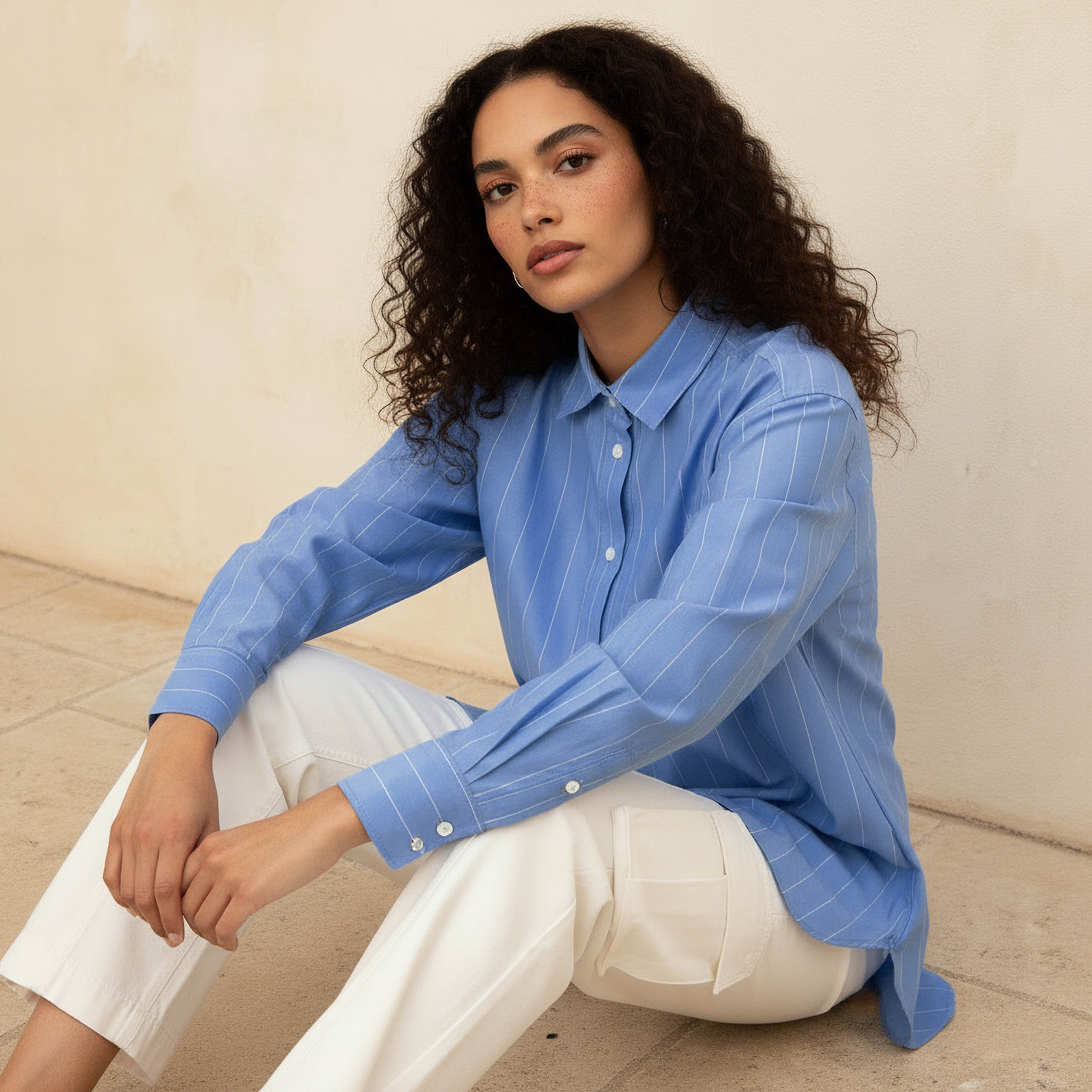 Lee Cooper Regular Fit Striped Longline Shirt with Long Sleeves-women-clothing-shirtsandblouses-shirts-image-5