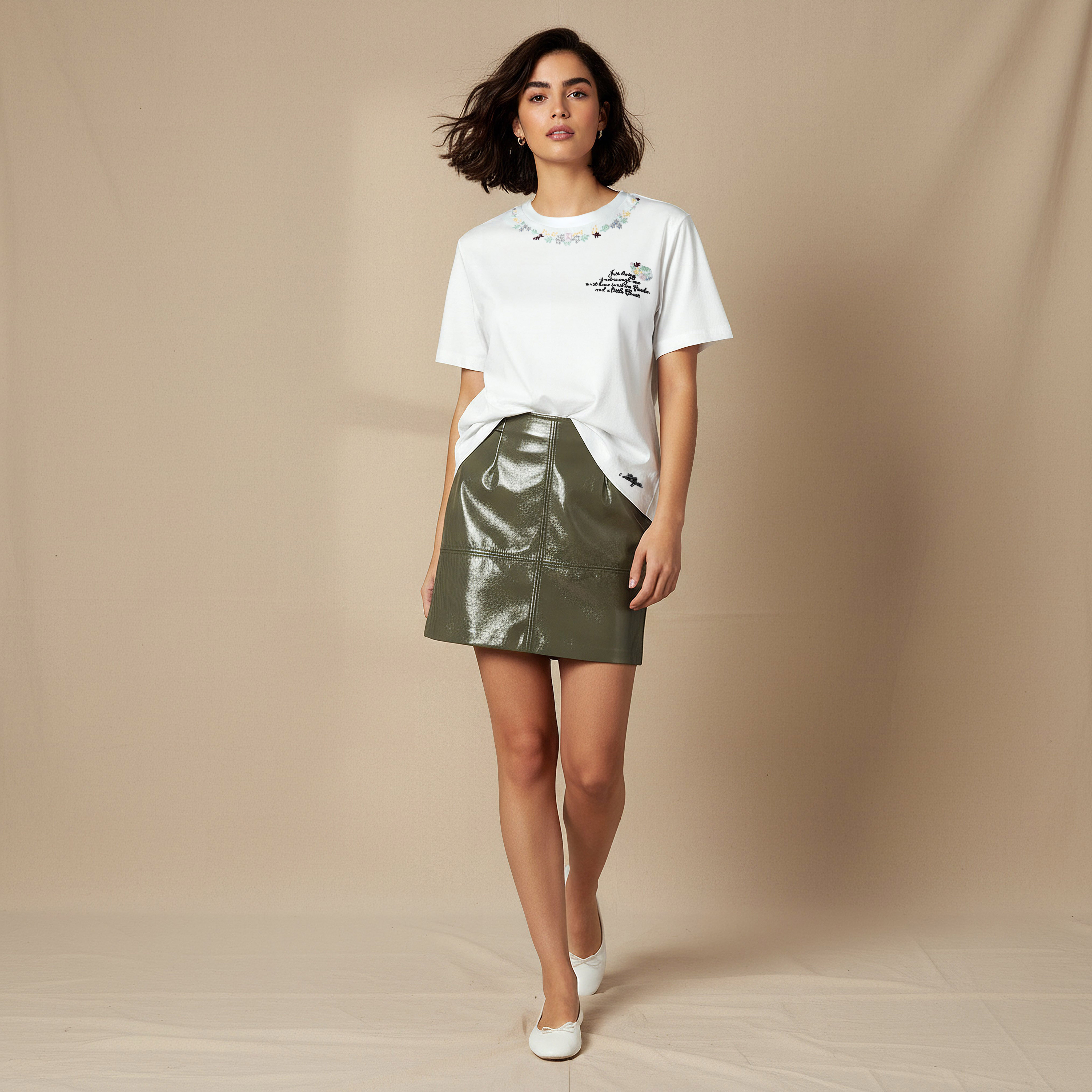 Lee Cooper Cotton T-shirt with Floral Slogan Embroidery-women-clothing-tshirts-image-3