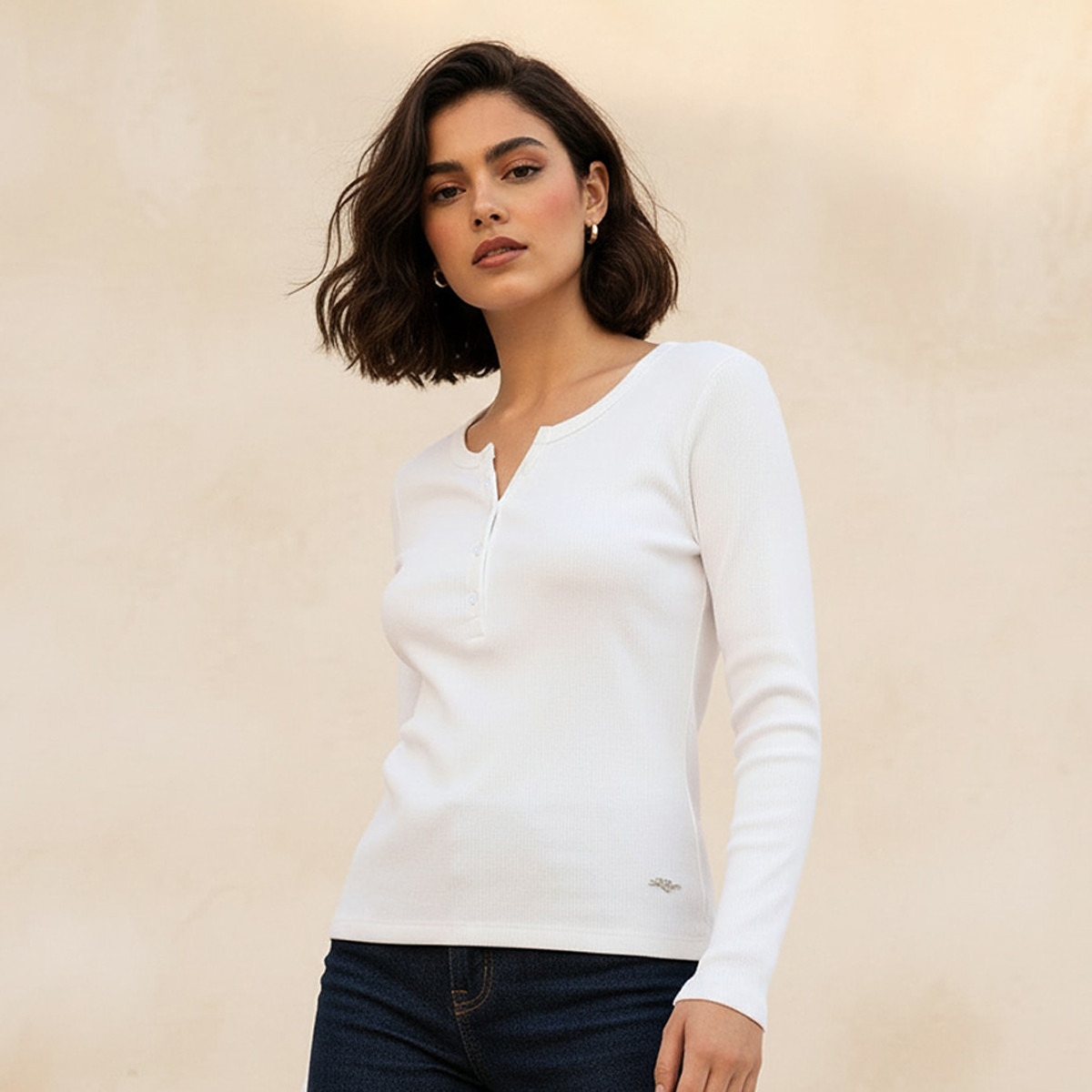 Lee Cooper Ribbed Top with Half Placket-women-clothing-tshirts-image-1