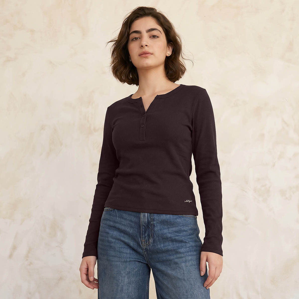Lee Cooper Ribbed Top with Half Placket-women-clothing-tshirts-image-1