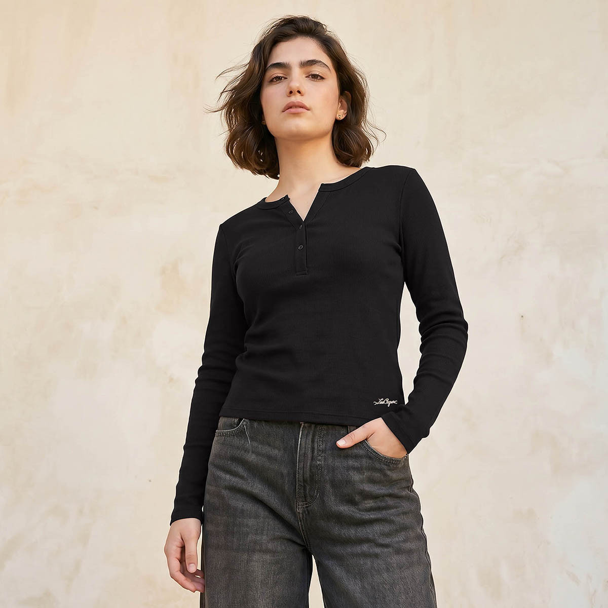 Lee Cooper Ribbed Top with Half Placket-women-clothing-tshirts-image-1