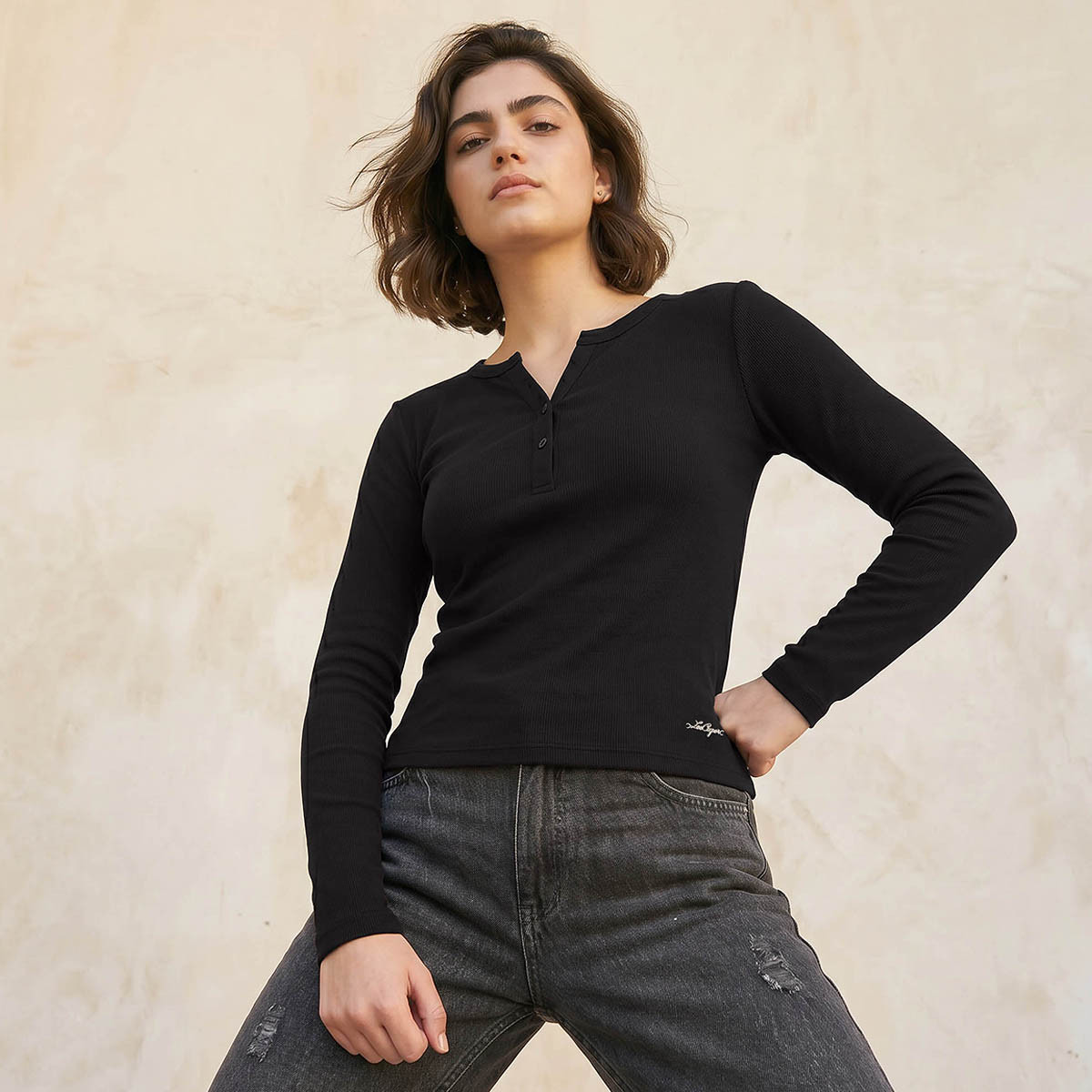 Lee Cooper Ribbed Top with Half Placket-women-clothing-tshirts-image-6