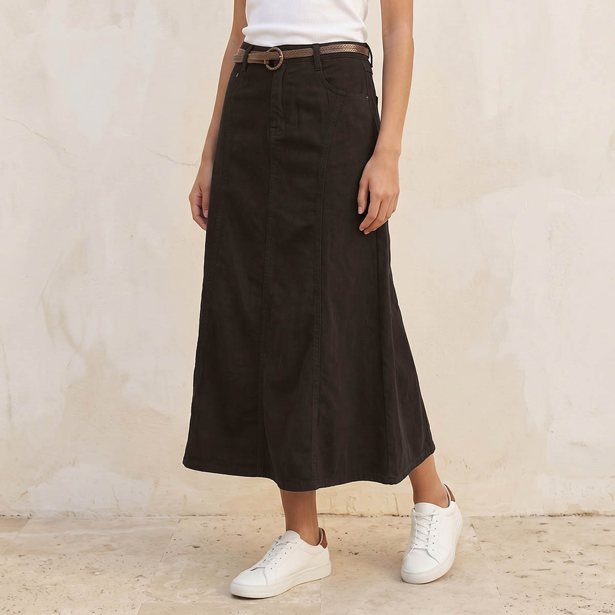 تنورة إيه لاين ميدي بحزام من لي كوبر-women-clothing-skirts-image-1