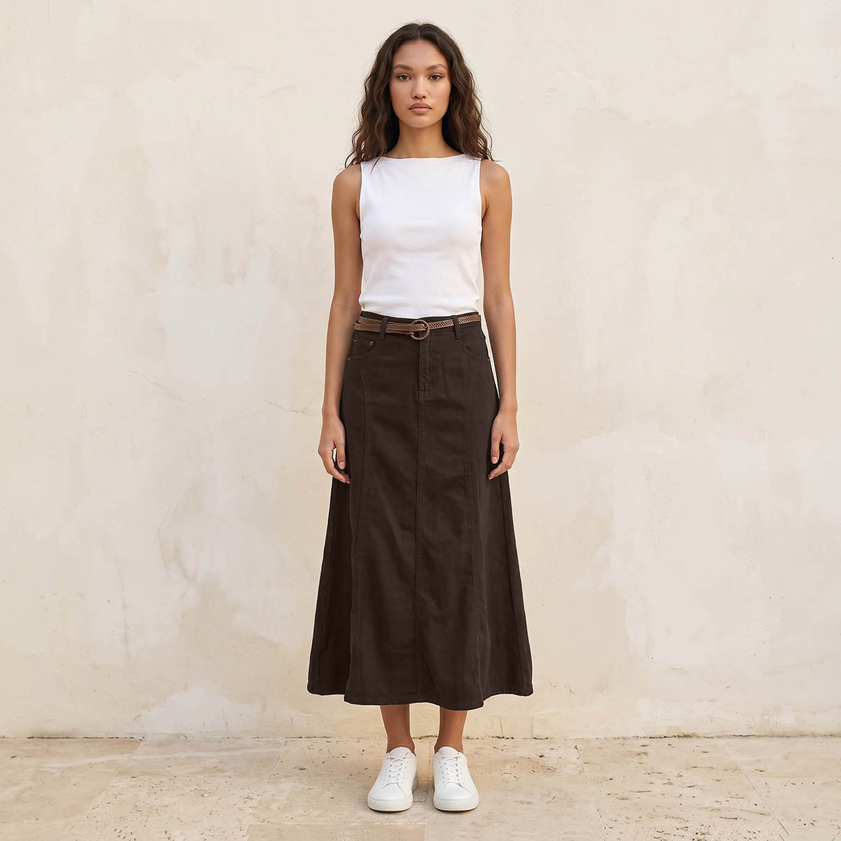 Lee Cooper Midi A-line Belted Skirt-women-clothing-skirts-image-3