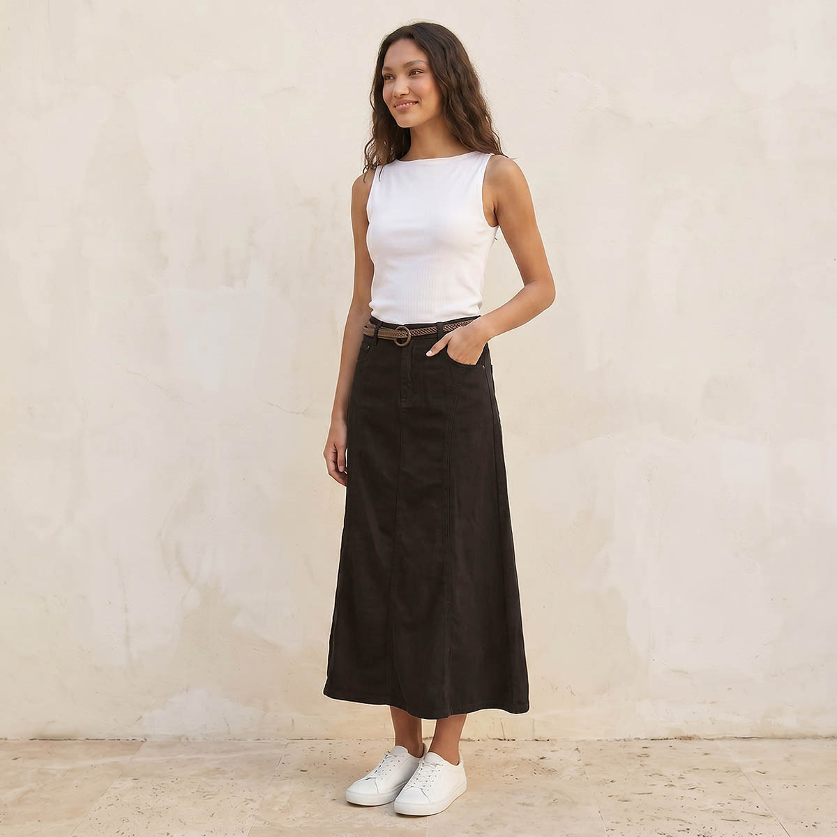 تنورة إيه لاين ميدي بحزام من لي كوبر-women-clothing-skirts-image-5