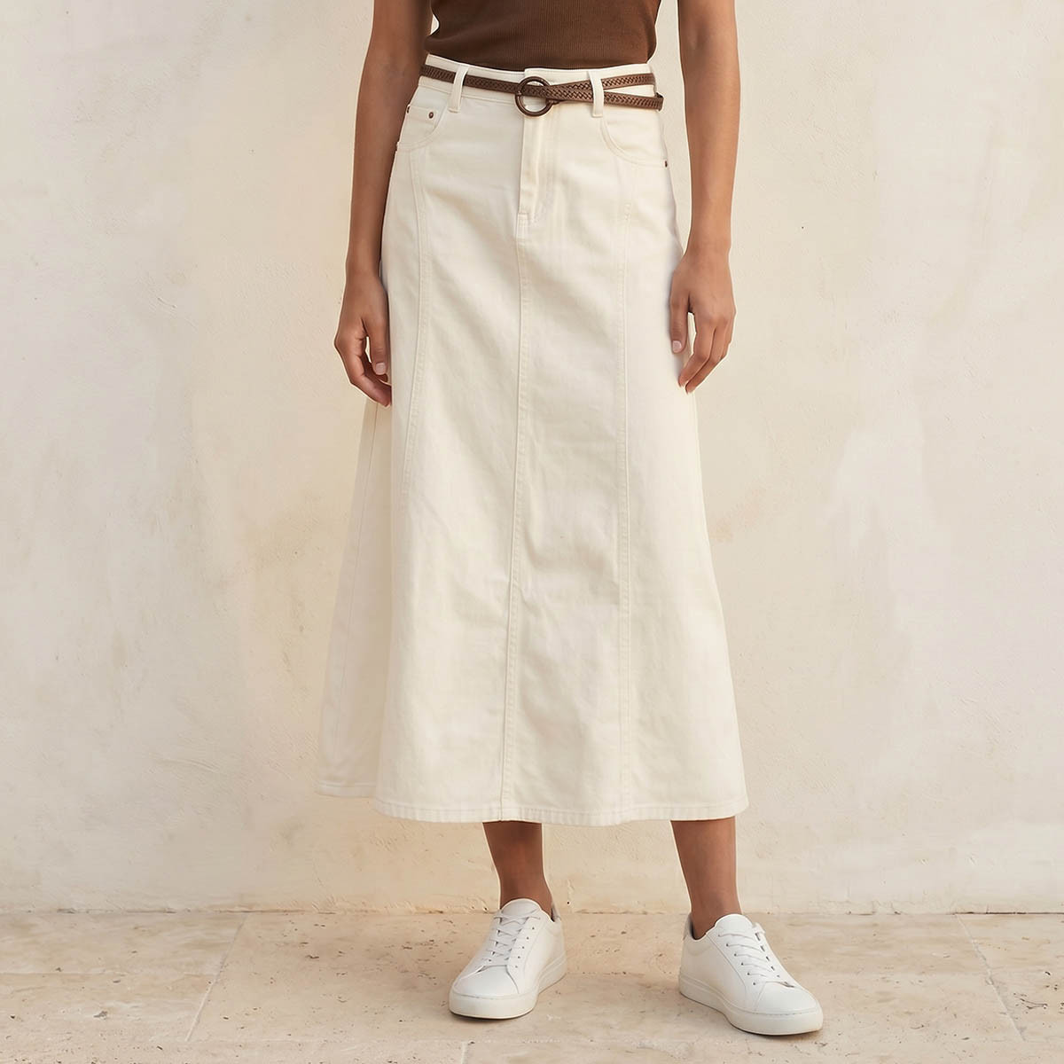 تنورة إيه لاين ميدي بحزام من لي كوبر-women-clothing-skirts-image-1