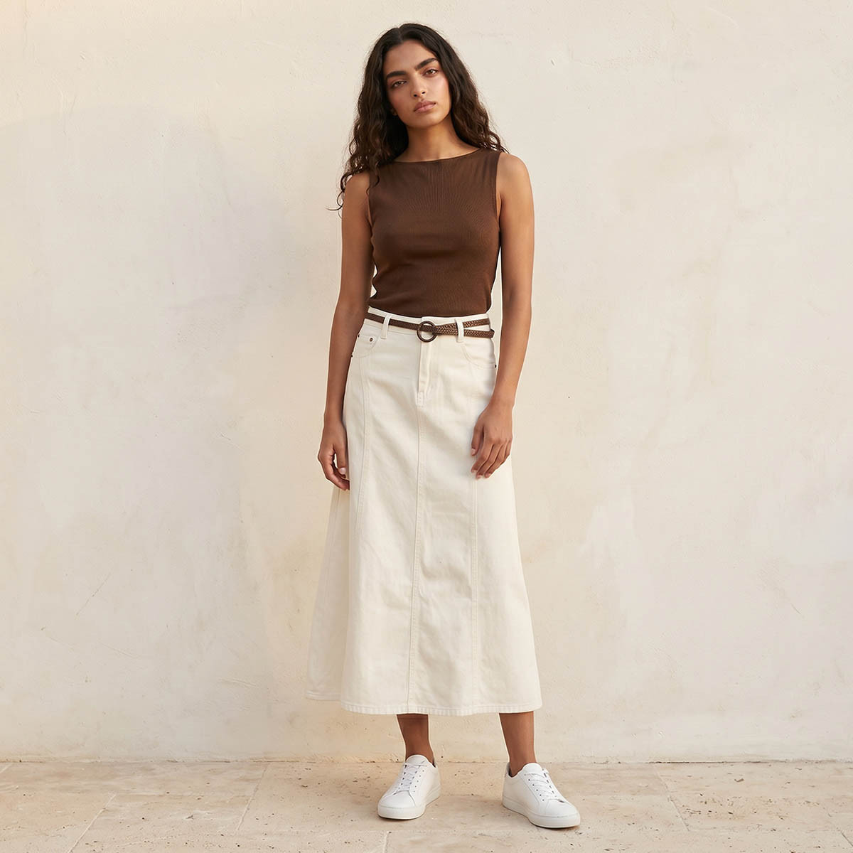 تنورة إيه لاين ميدي بحزام من لي كوبر-women-clothing-skirts-image-3