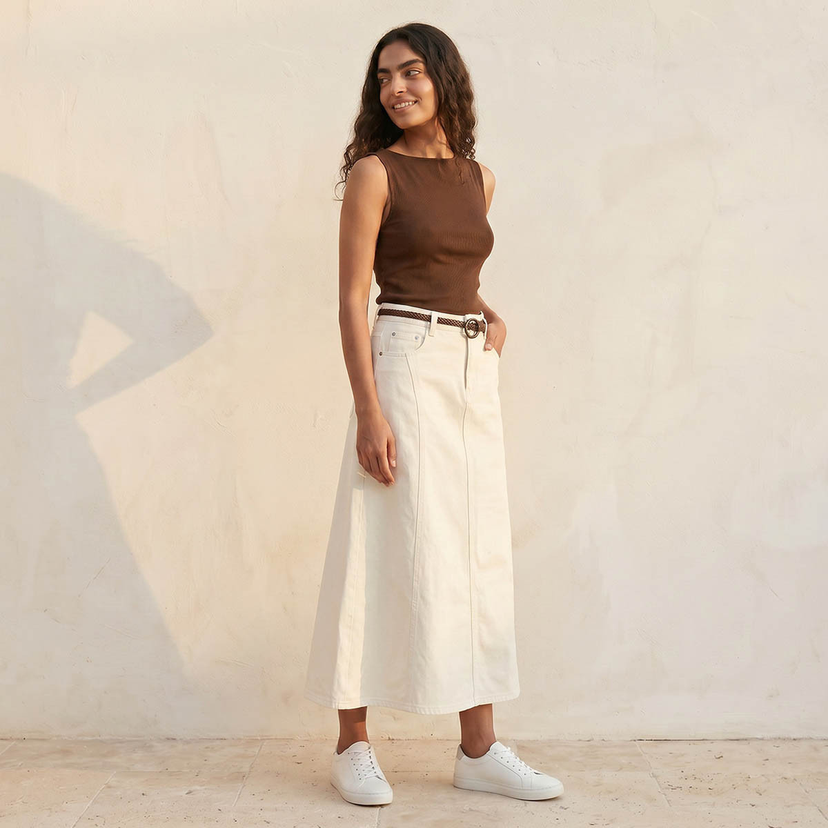 تنورة إيه لاين ميدي بحزام من لي كوبر-women-clothing-skirts-image-5