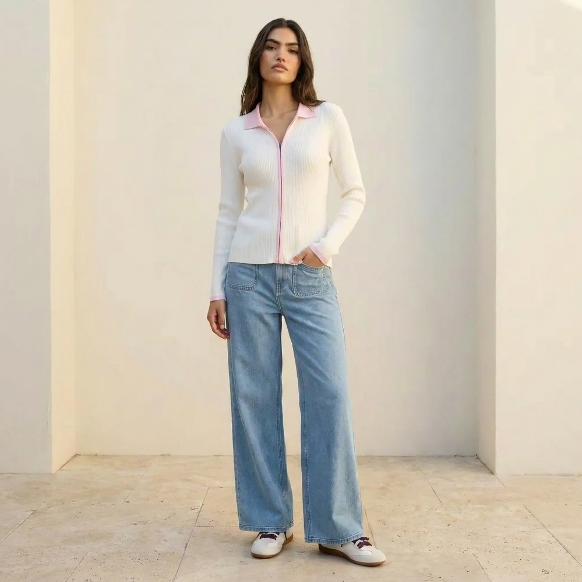 Lee Cooper Wide Leg Belted Cotton Jeans-women-clothing-bottoms-jeans-image-2