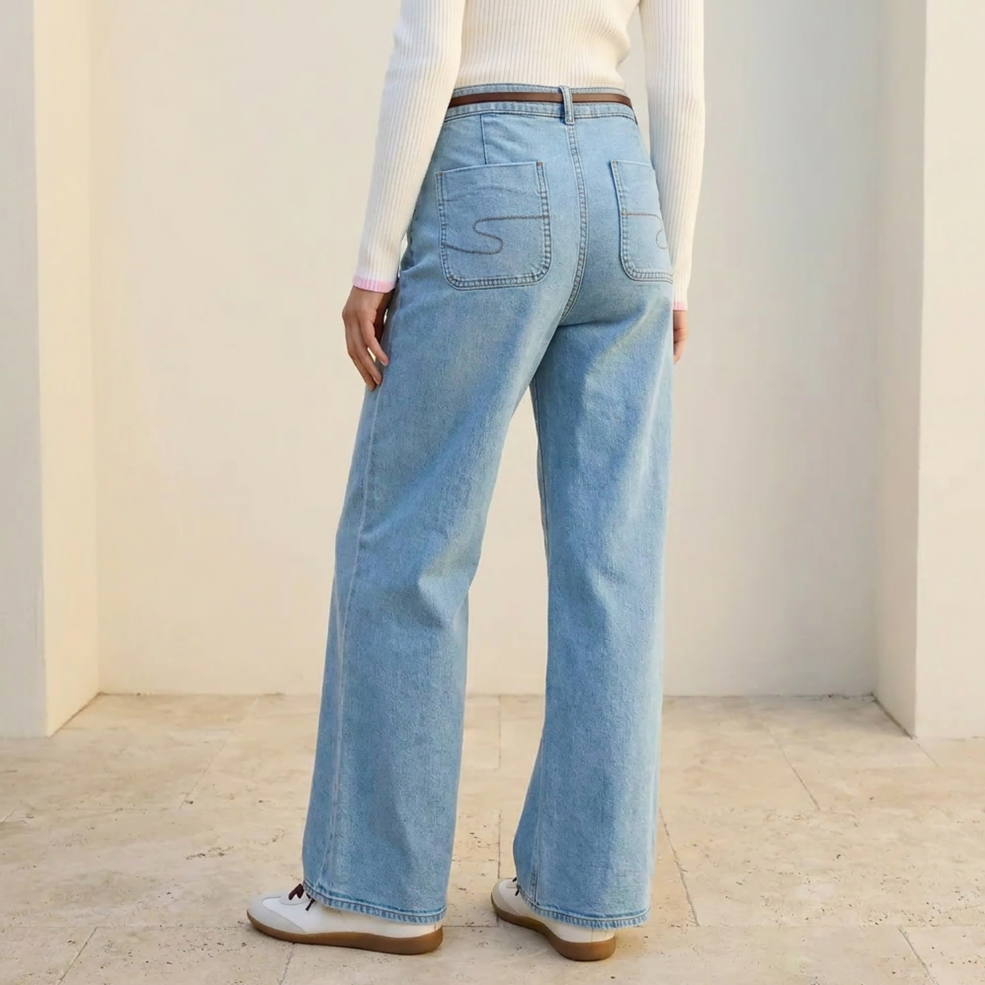 Lee Cooper Wide Leg Belted Cotton Jeans-women-clothing-bottoms-jeans-image-3