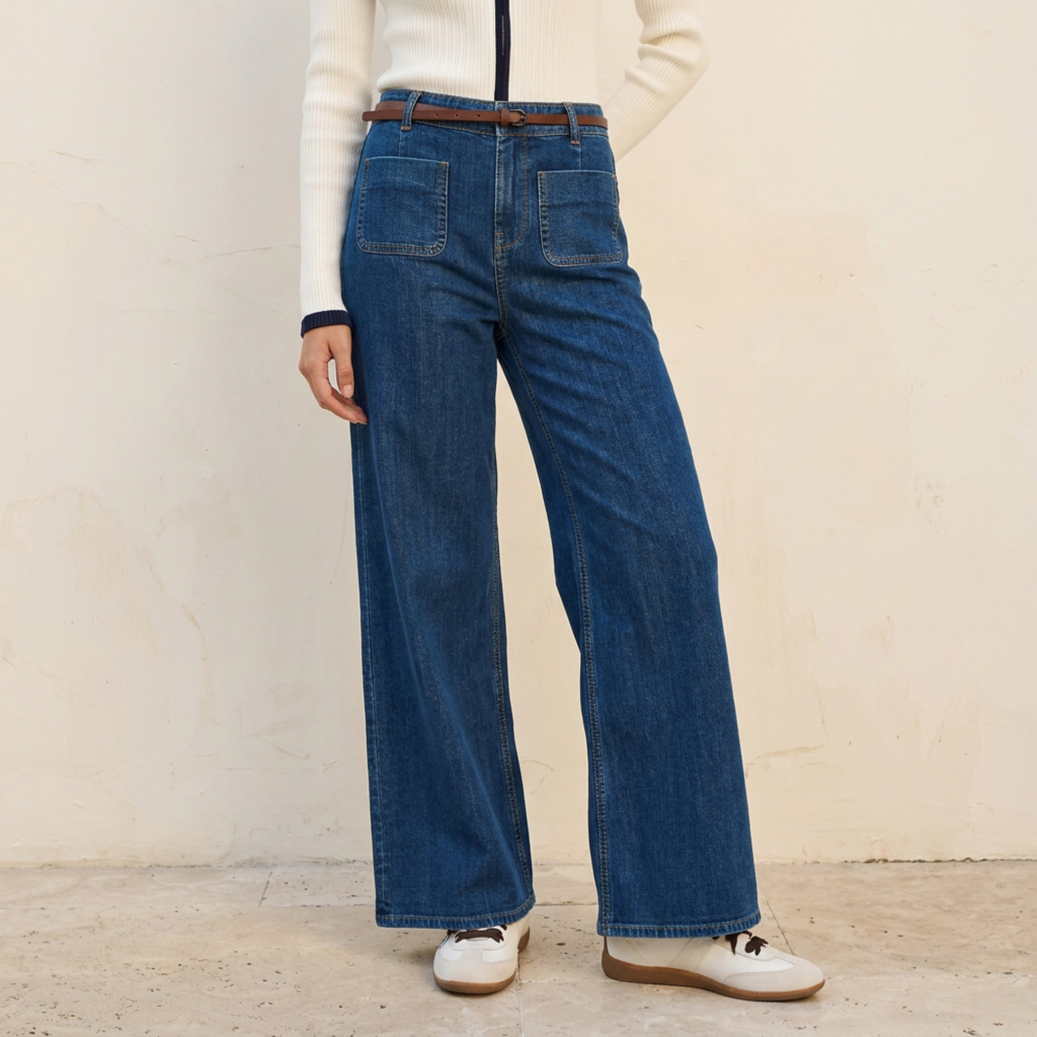 Lee Cooper Wide Leg Belted Cotton Jeans-women-clothing-bottoms-jeans-image-1