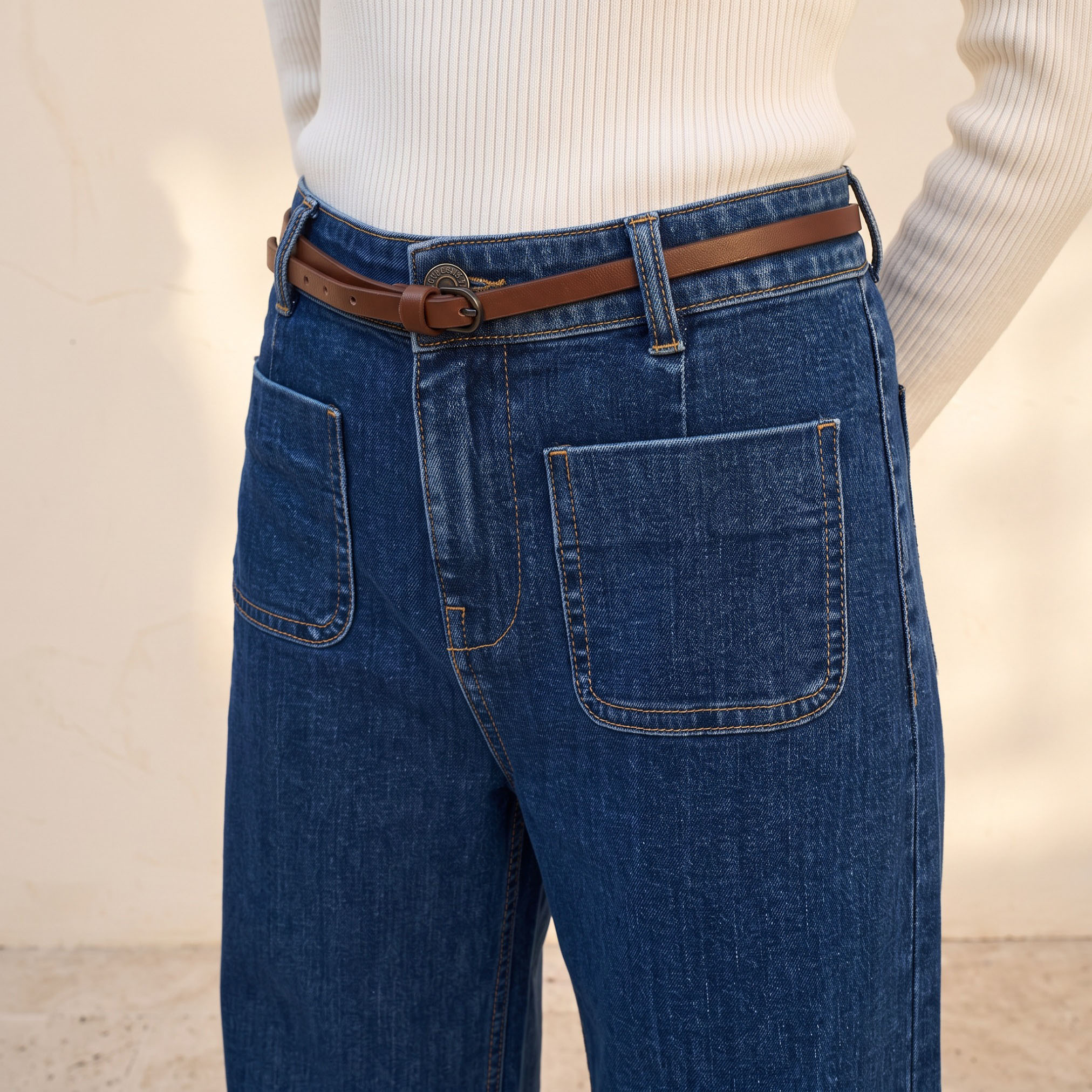 Lee Cooper Wide Leg Belted Cotton Jeans-women-clothing-bottoms-jeans-image-4