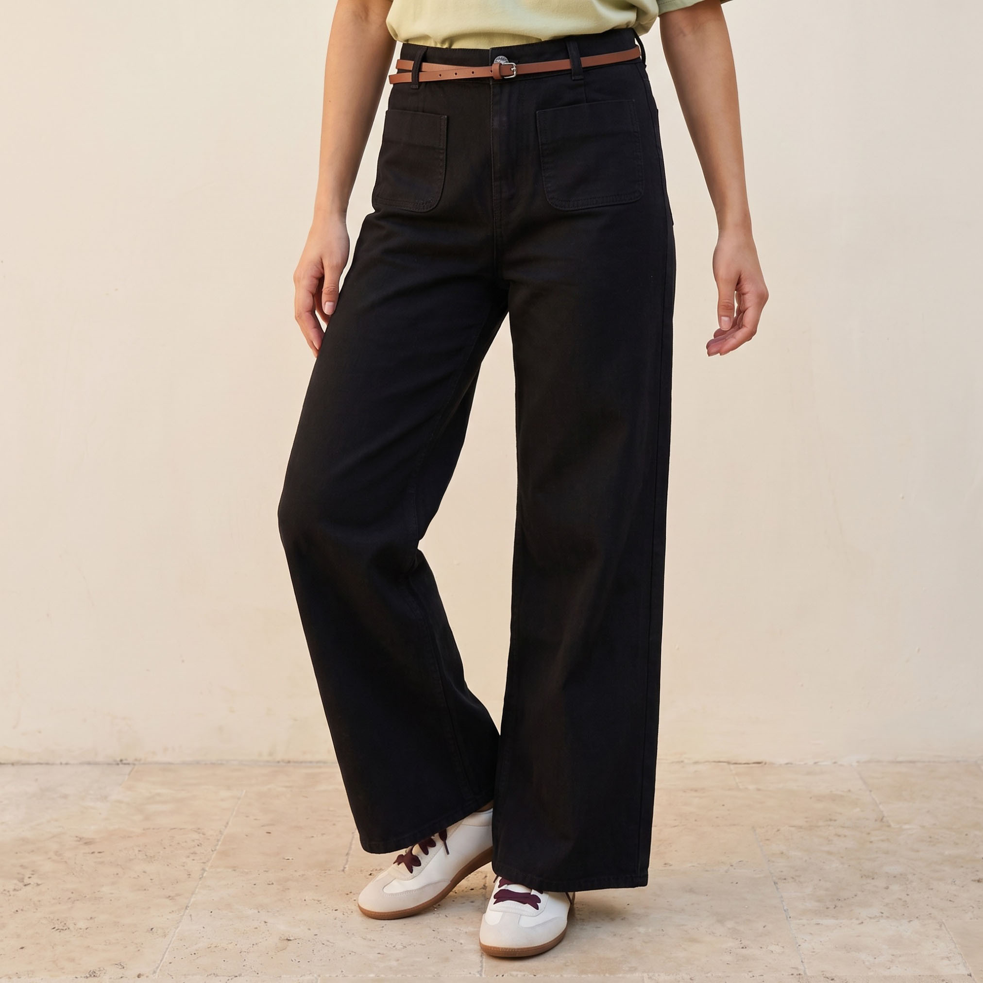 بنطلون جينز قطن واسع الساق مع حزام من لي كوبر-women-clothing-bottoms-jeans-image-1