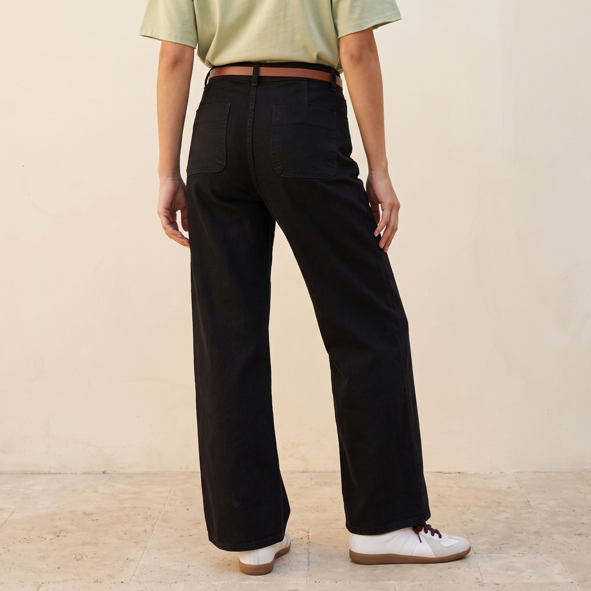 بنطلون جينز قطن واسع الساق مع حزام من لي كوبر-women-clothing-bottoms-jeans-image-3