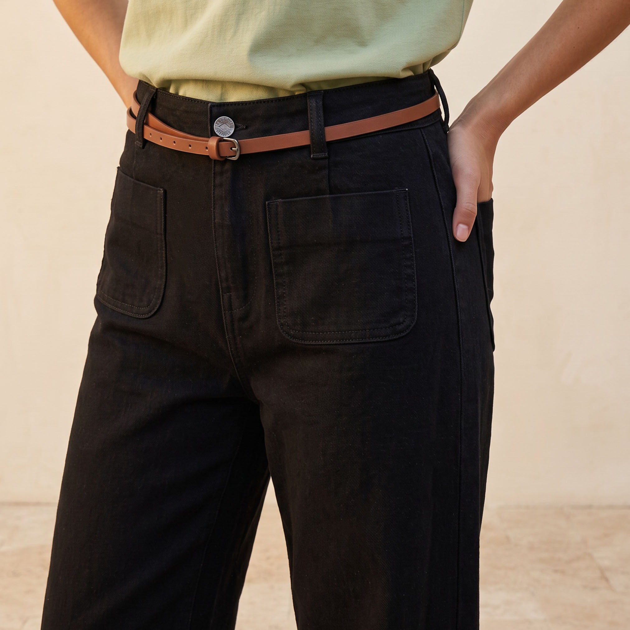 بنطلون جينز قطن واسع الساق مع حزام من لي كوبر-women-clothing-bottoms-jeans-image-4