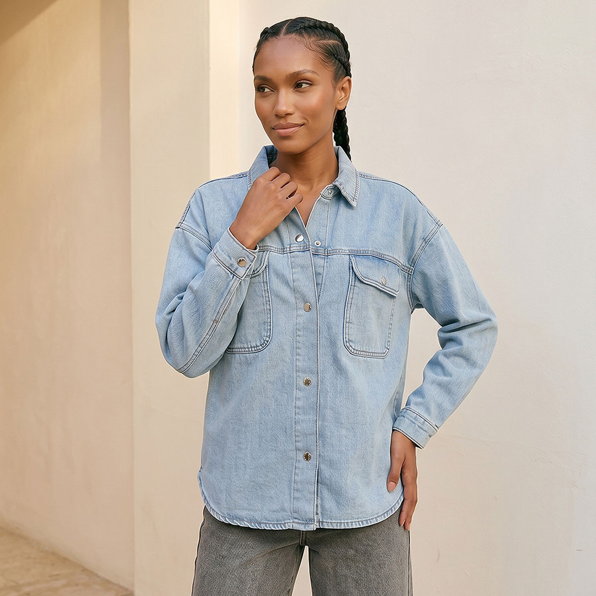 قميص دينم بجيوب من سبلاش دينم-women-clothing-shirtsandblouses-shirts-image-1