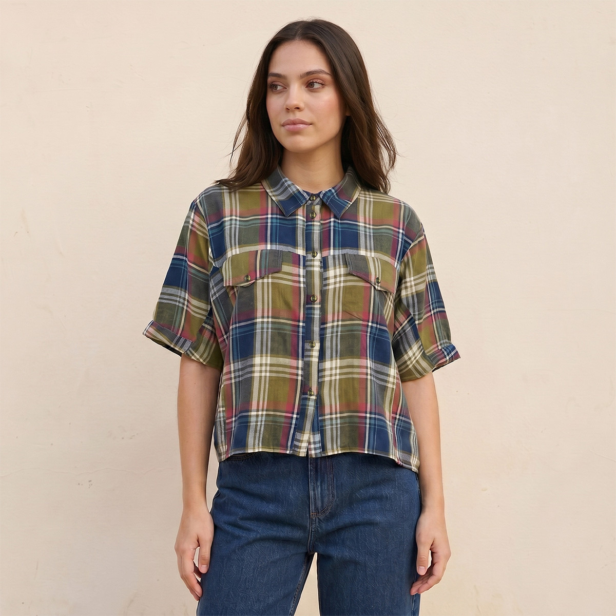 Lee Cooper Regular Fit Cotton Shirt with Checked Detail-women-clothing-shirtsandblouses-shirts-image-1