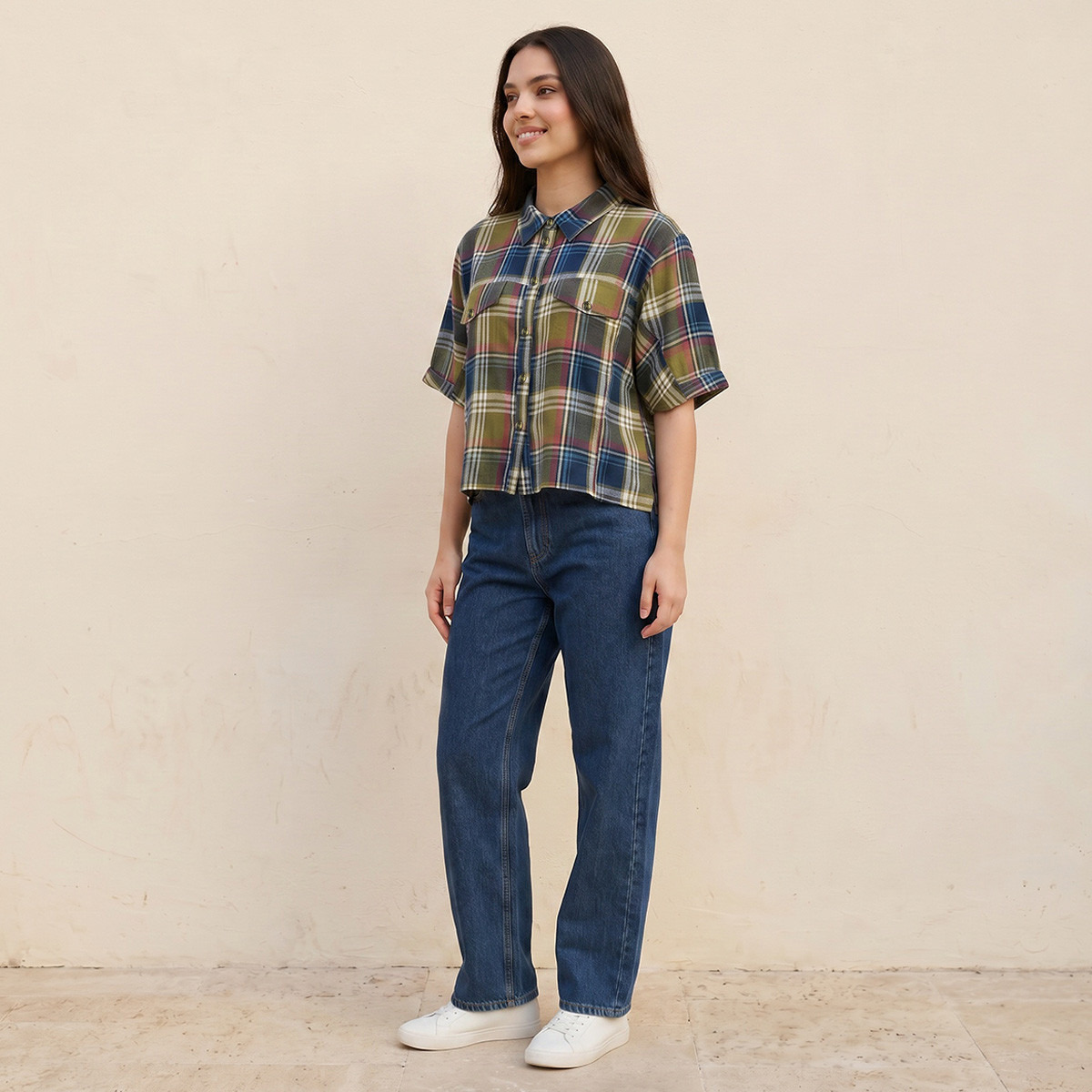 Lee Cooper Regular Fit Cotton Shirt with Checked Detail-women-clothing-shirtsandblouses-shirts-image-3