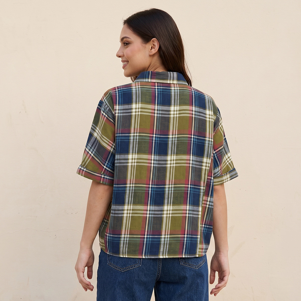 Lee Cooper Regular Fit Cotton Shirt with Checked Detail-women-clothing-shirtsandblouses-shirts-image-4