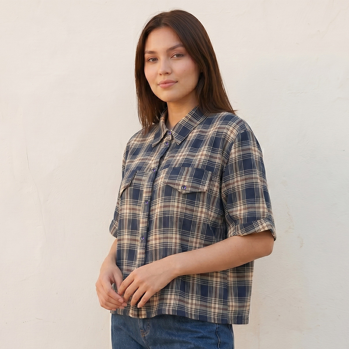 Lee Cooper Regular Fit Cotton Shirt with Checked Detail-women-clothing-shirtsandblouses-shirts-image-1
