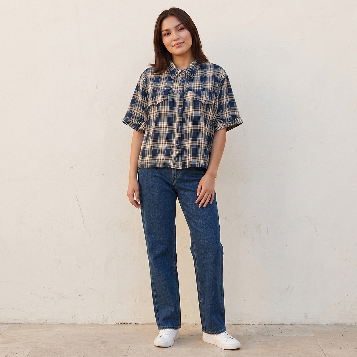 Lee Cooper Regular Fit Cotton Shirt with Checked Detail-women-clothing-shirtsandblouses-shirts-image-3