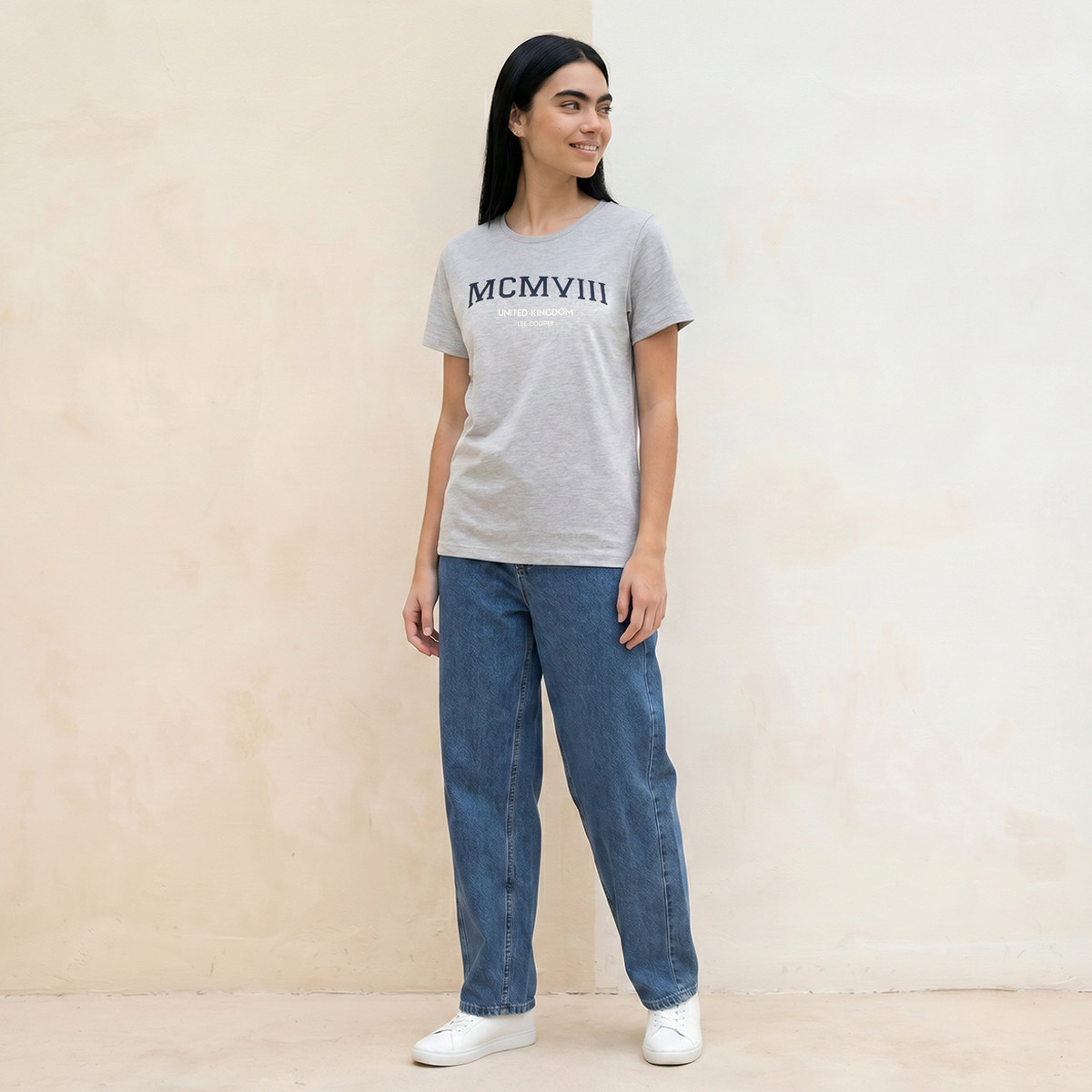 Lee Cooper Relaxed Fit Cotton T-shirt with Logo Print-women-clothing-tshirts-image-3