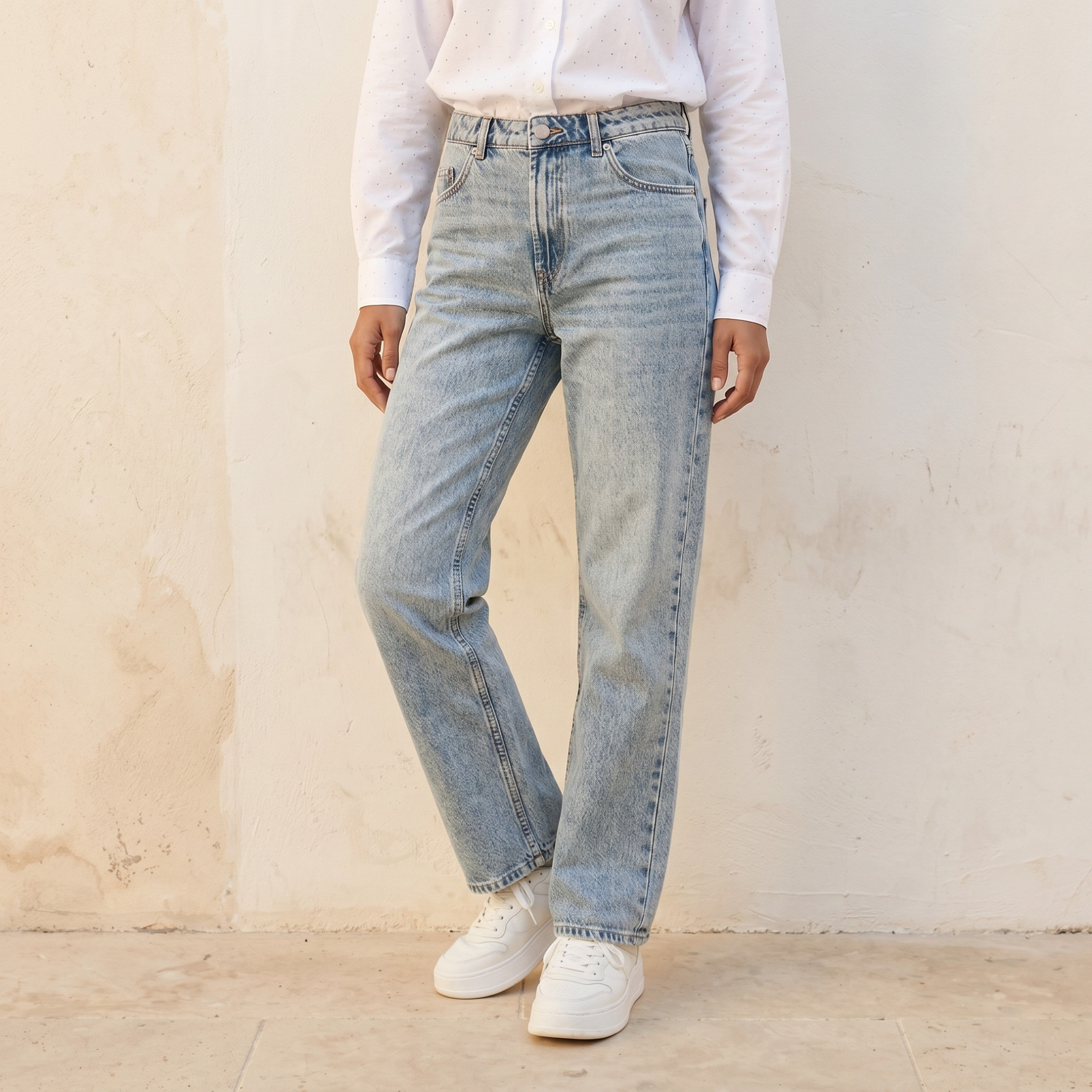 بنطلون جينز قطن بقصة مستقيمة من لي كوبر-women-clothing-bottoms-jeans-image-1