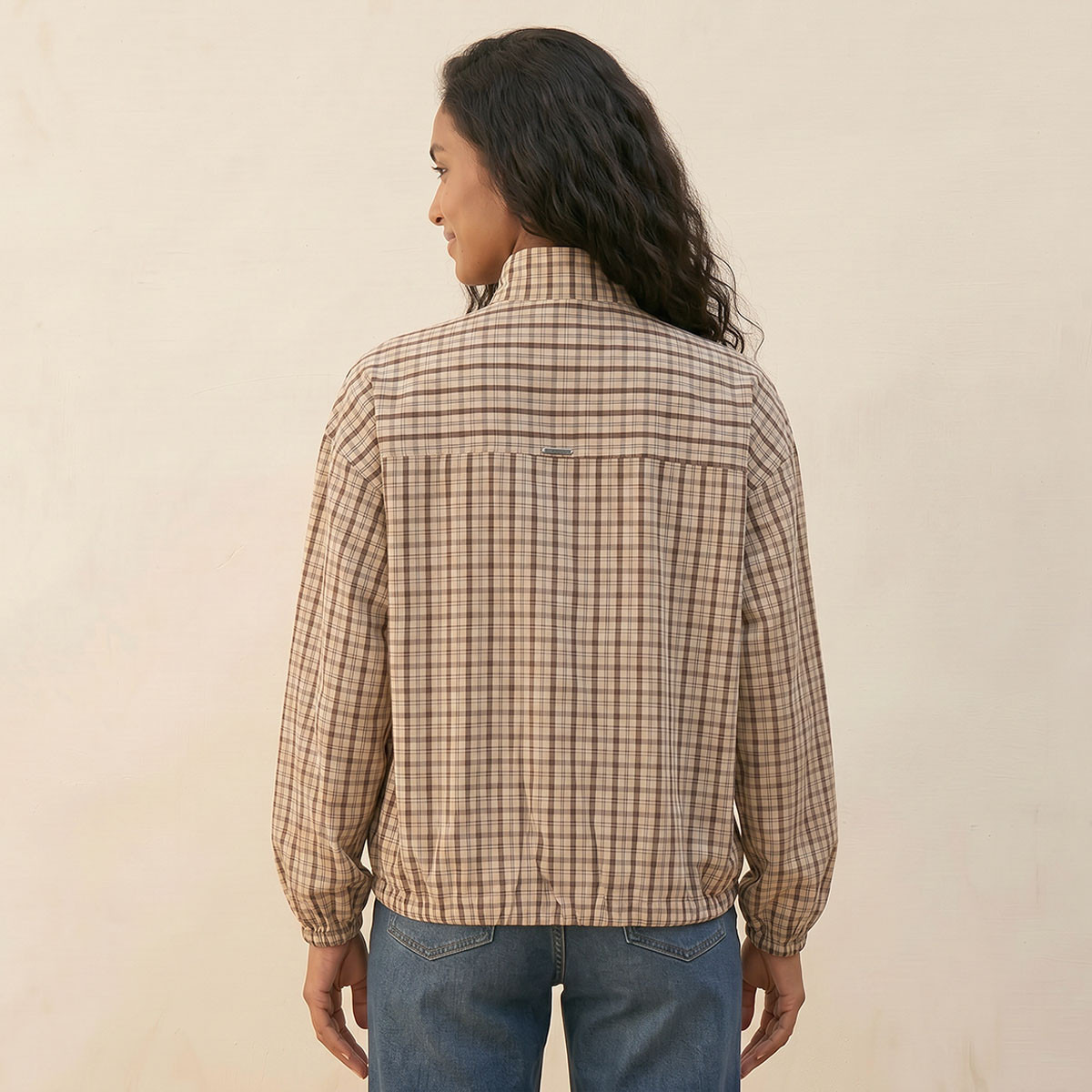 Lee Cooper Cotton Checked Shirt with Funnel Neck-women-clothing-shirtsandblouses-shirts-image-4
