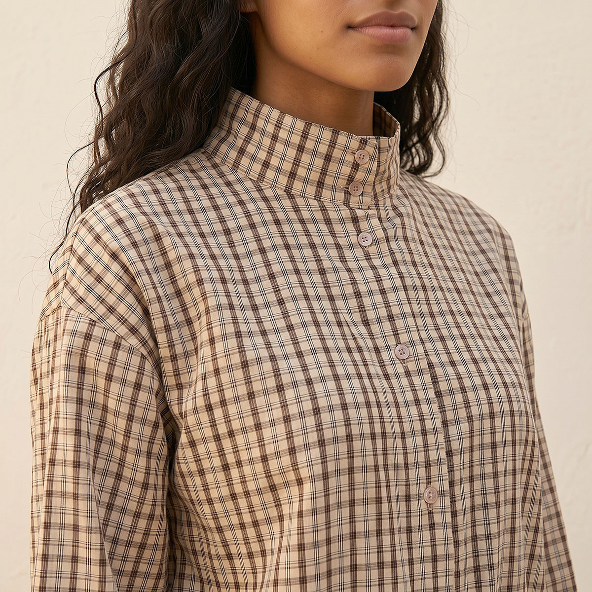 Lee Cooper Cotton Checked Shirt with Funnel Neck-women-clothing-shirtsandblouses-shirts-image-6