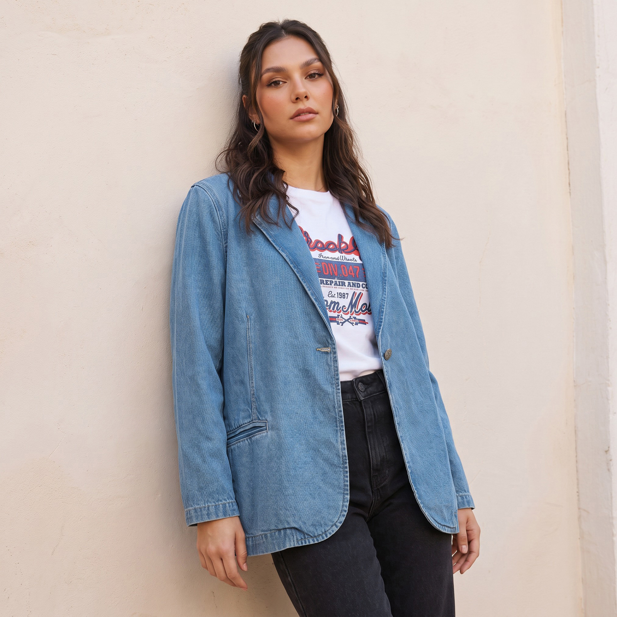 بليزر قطن بياقة مطوية من لي كوبر-women-clothing-coatsandjackets-blazers-image-1