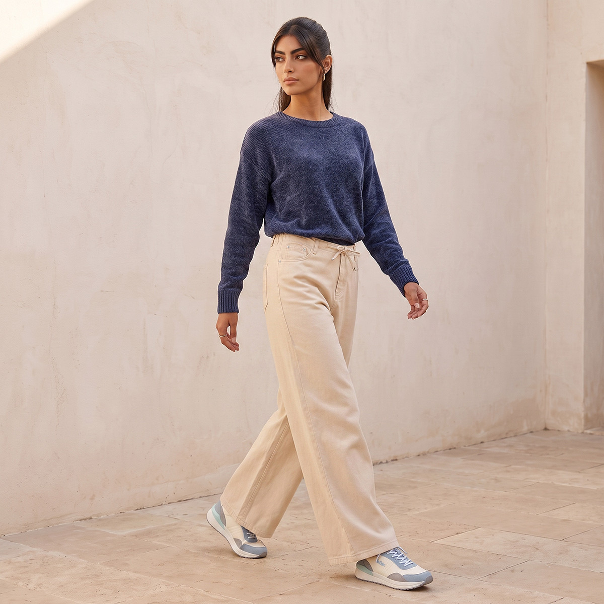 بنطلون قطن بقصة مستقيمة وخصر برباط من لي كوبر-women-clothing-bottoms-jeans-image-5
